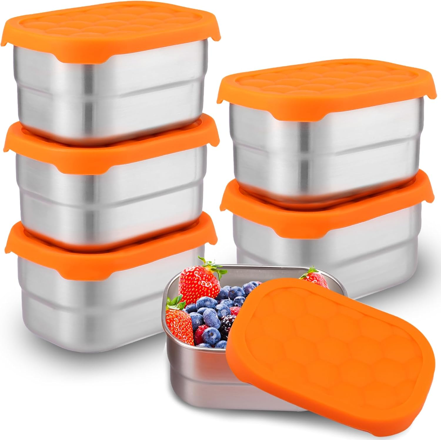 Stainless Steel Snack Containers for Kids 8Oz Small Food Storage Containers with Silicone Lid for Lunch School Office Travel (Orange, 3Pcs)