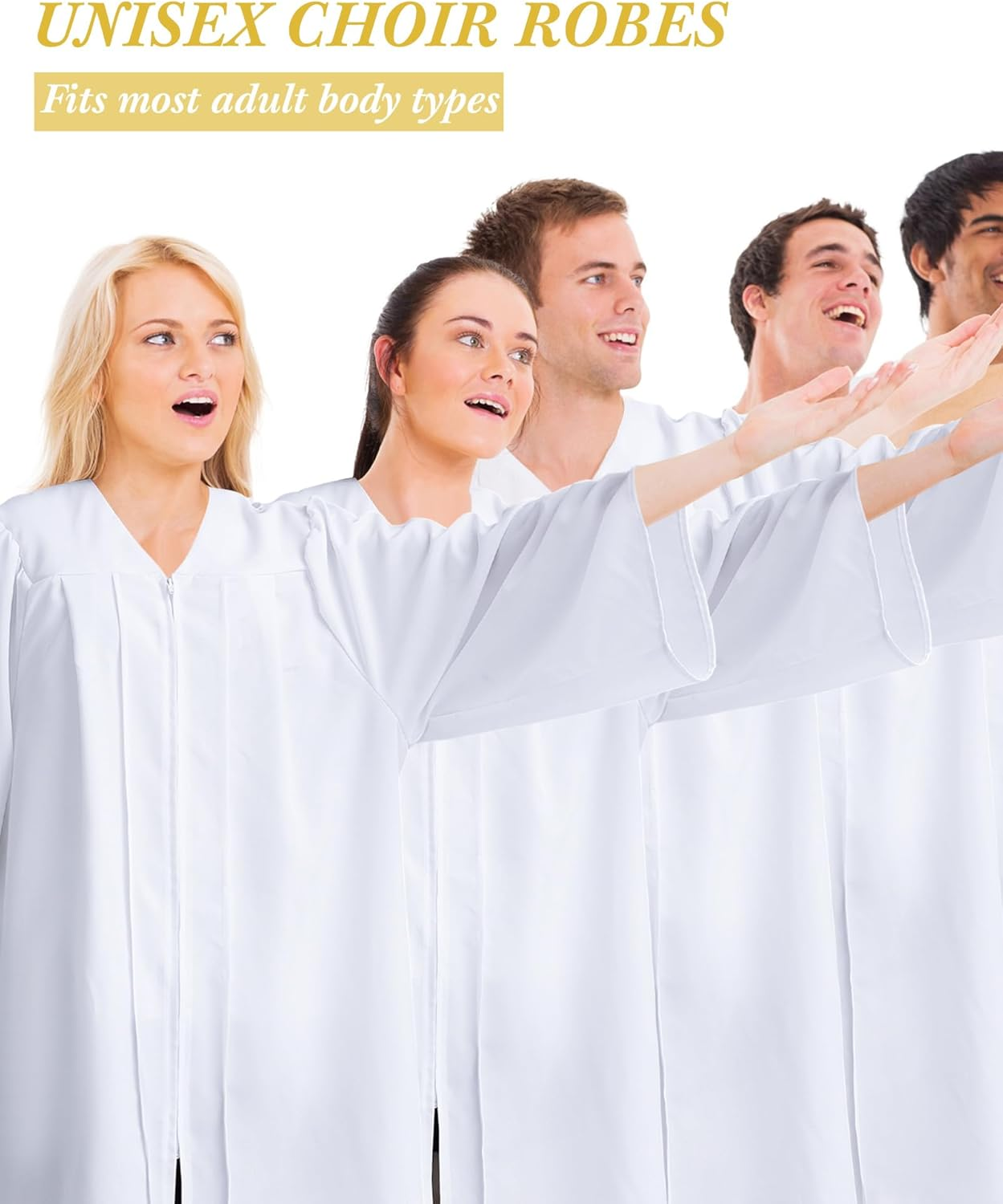 Toulite 12 Pcs Unisex Matte Choir Robes for Church White Baptism Gown Confirmation Pulpit Pastor Judge Costume Adults