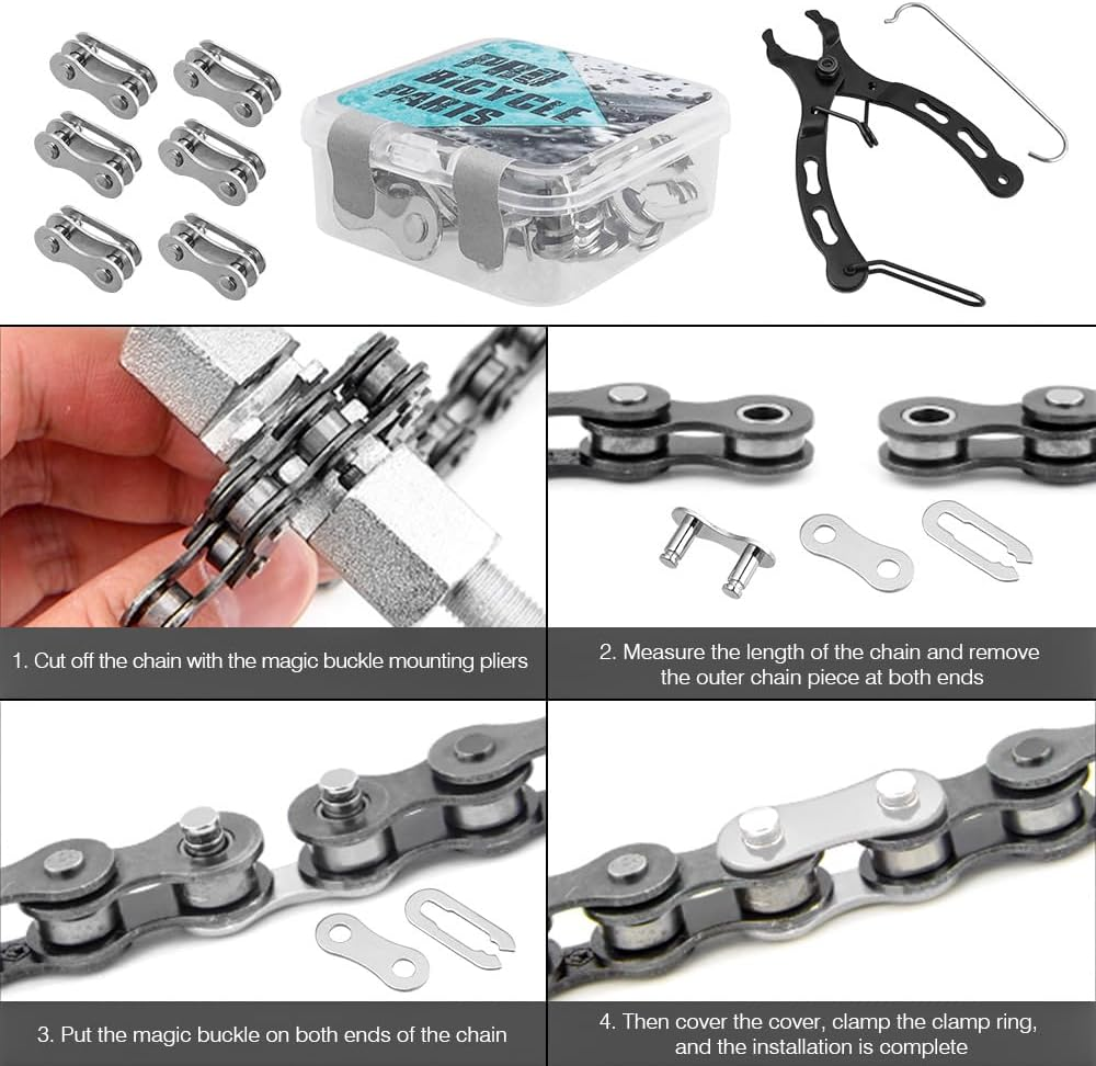 Yakamoz Bicycle Chain Repair Tool Set, Bike Chain Tool with 10Pairs Quick Reusable Master Link Single Speed Chain Joint Connector + Bike Chain Plier for Speed Chains Repair Tool Kit image number 4