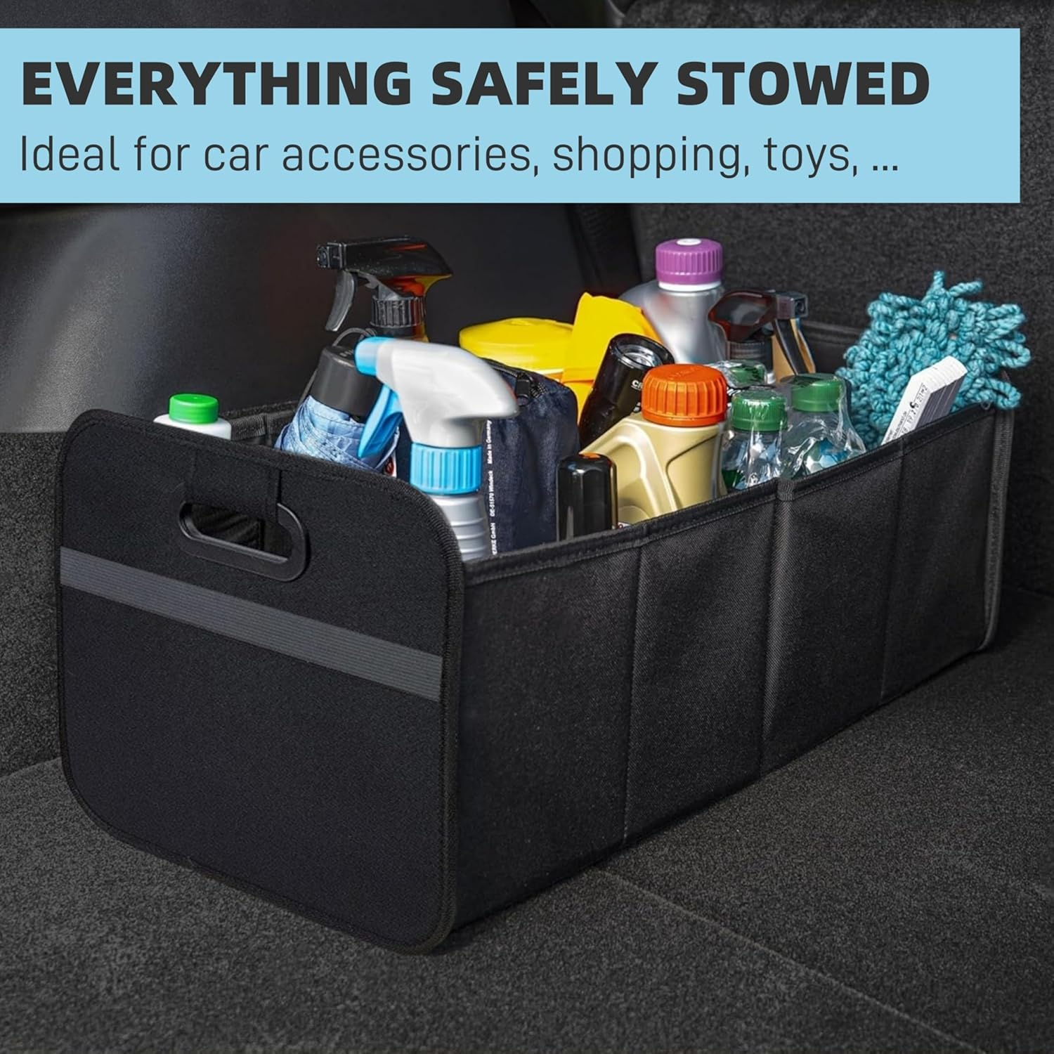 H&C&X 2025Trunk Organizer for Car, Portable Car Boot Tidy Foldable Waterproof Auto Storage Bag Cargo Trunk Groceries Organizer, Auto Accessories Universal for Suv/Truck/Van/Sedan (Black) image number 1