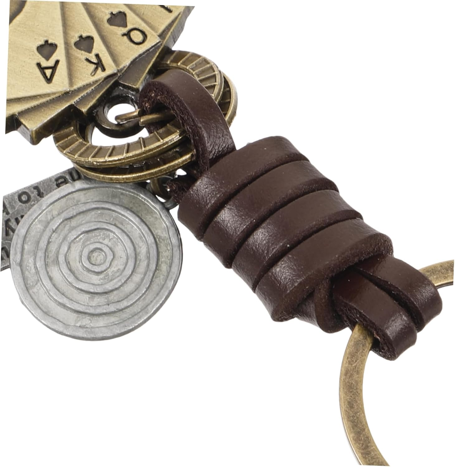 SAFIGLE Vintage Leather Poker Cards Keychain for Men, Small Handmade Woven Car Key Ring with Bag Hanging Decoration, Creative Retro Key Pendant Suitable for Adults and Backpack Accessories