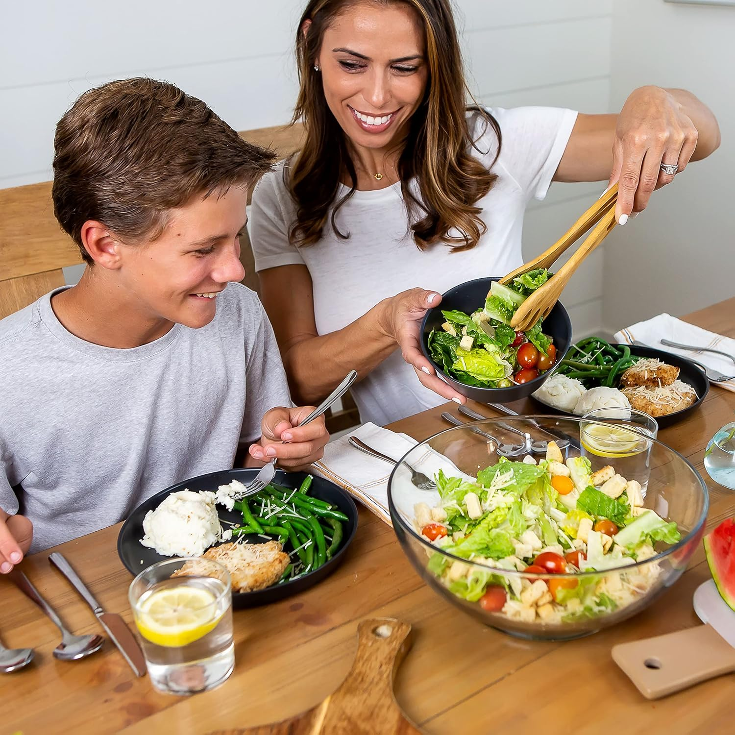 Grow Forward Premium Wheat Straw Plates and Bowls Sets - 8 Unbreakable Microwave Safe Dishes - Reusable Wheat Straw Dinnerware Sets - Plastic Plates and Bowls Alternative for Camping, RV - Midnight image number 4