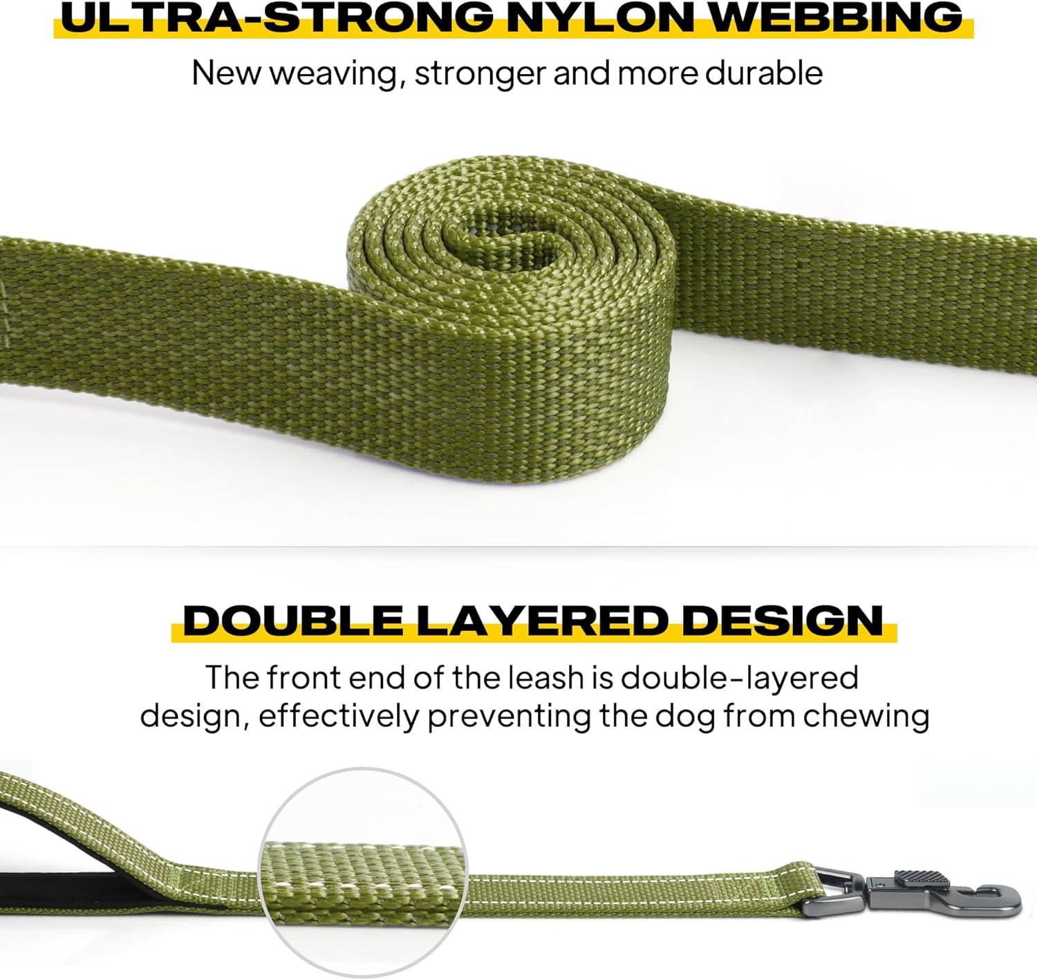 Fida Dog Leash Traffic Padded Two Handles, Advanced Easy Clasp, Heavy Duty Reflective Leashes for Control Safety Training, Walking Lead for Small to Large Dogs, 4 Ft, Green image number 1