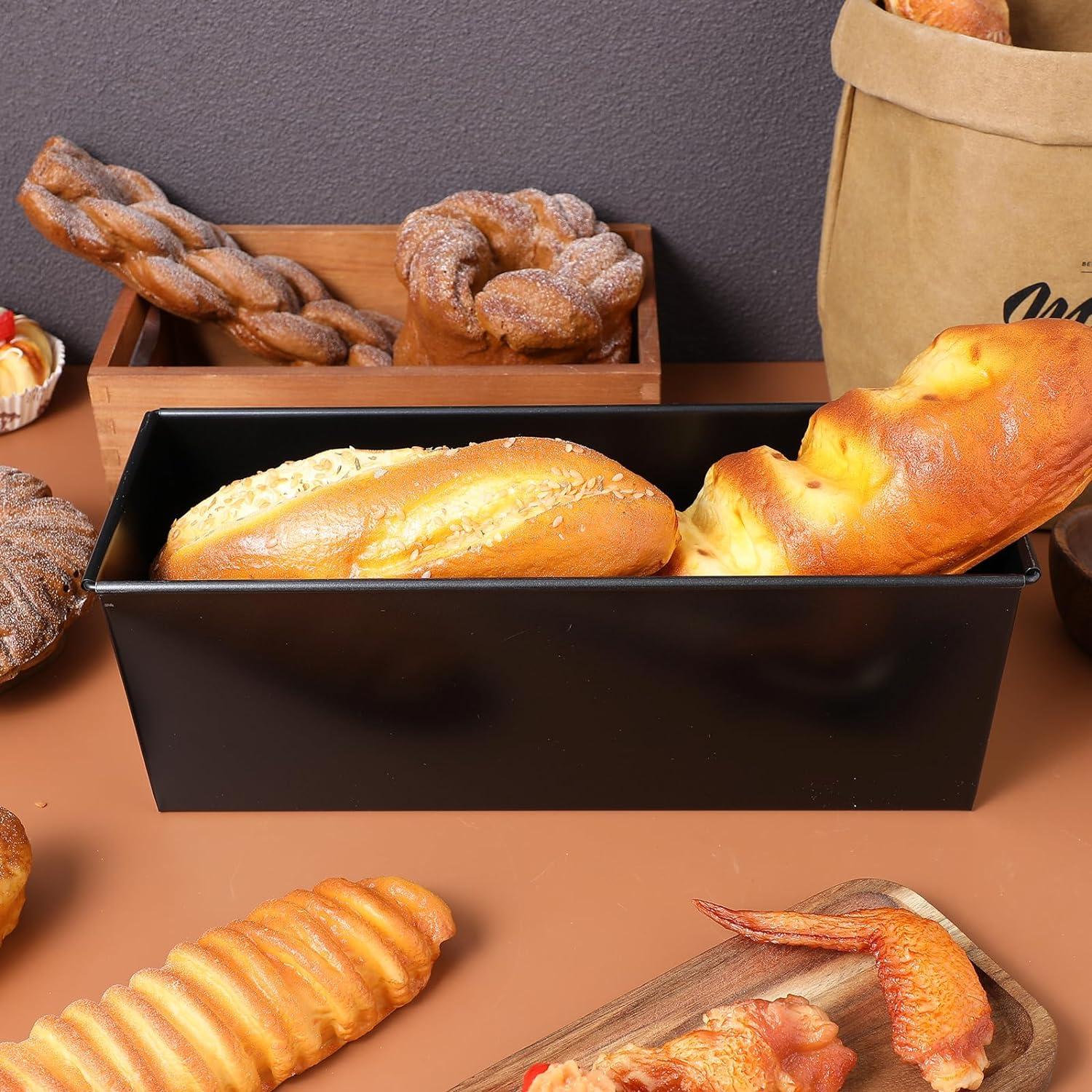 Cabilock Bread Loaf Pans with Sliding Lid, 750G Rectangular Metal Bread Toast Box, Non Stick Baking Mold Bakeware Tin, Flat Toast Pan with Cover for Home Baking