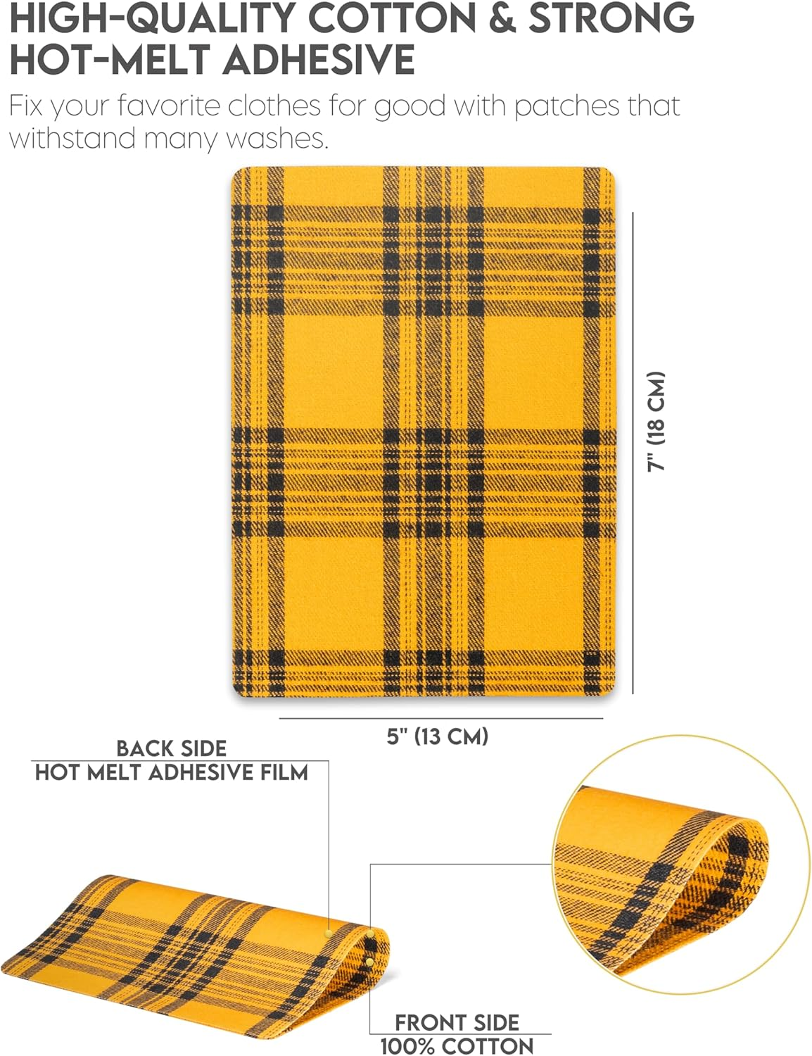 ZEFFFKA Premium Quality Large Plaid Tartan Fabric Iron-On Patches inside & outside Strongest Glue 100% Cotton Repair Decorating Kit Jeans Modern Cool Design 5 Pieces Size 5" by 7" (13 Cm X 18 Cm) image number 3