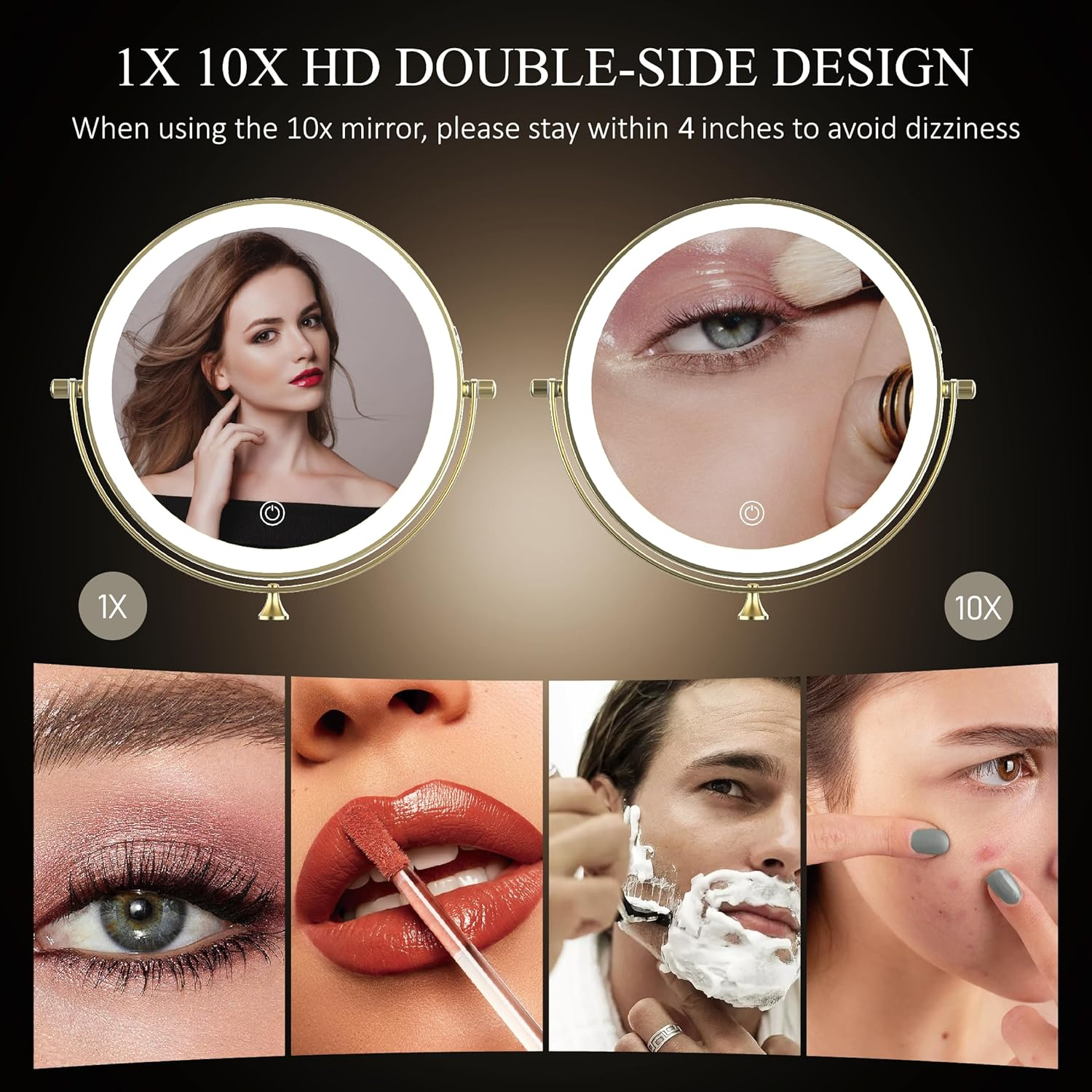 MIROAMZ Rechargeable Wall Mounted Lighted Makeup Vanity Mirror 8 Inch Double Sided 1X 10X Magnifying Bathroom Mirror, 3 Color Lighting, Touch Screen Dimming, 360 Rotation Shaving Mirror image number 3