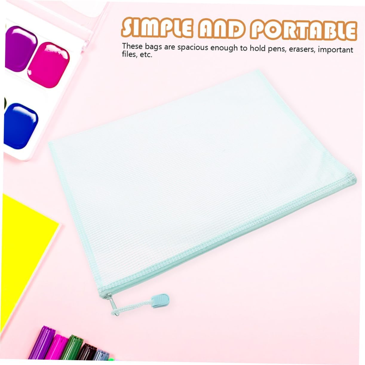 KICHOUSE 6Pcs Mesh Zipper Pouches for Office Documents Zipper File Pouches Mesh Plastic for Stationery image number 4