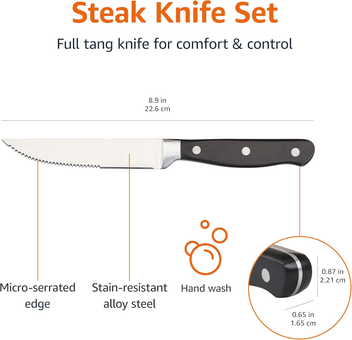 Amazon Basics 8-Piece Kitchen Steak Knife Set, Black image number 6