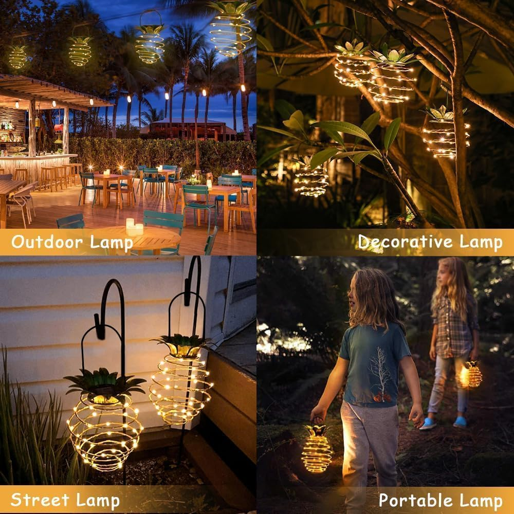 2 Pack Outdoor Solar Hanging Lantern Lights - 60LED Waterproof Solar Pineapple Light Outdoor for Garden,Yard Porch Lawn Backyard Landscape Pathway Patio outside Gardening image number 3