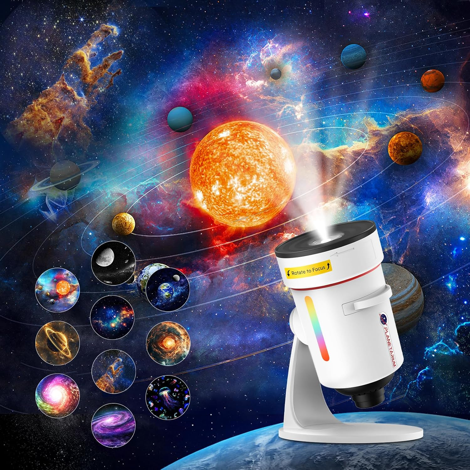 Galaxy Projector,4K HD Realistic Star Planetarium Projector with 10 Film Discs, 360&deg; Rotatable Space Solar System Ceiling Projec-Tor with Timer & 8 Color Lights for Kid Room Decor (White) image number 4