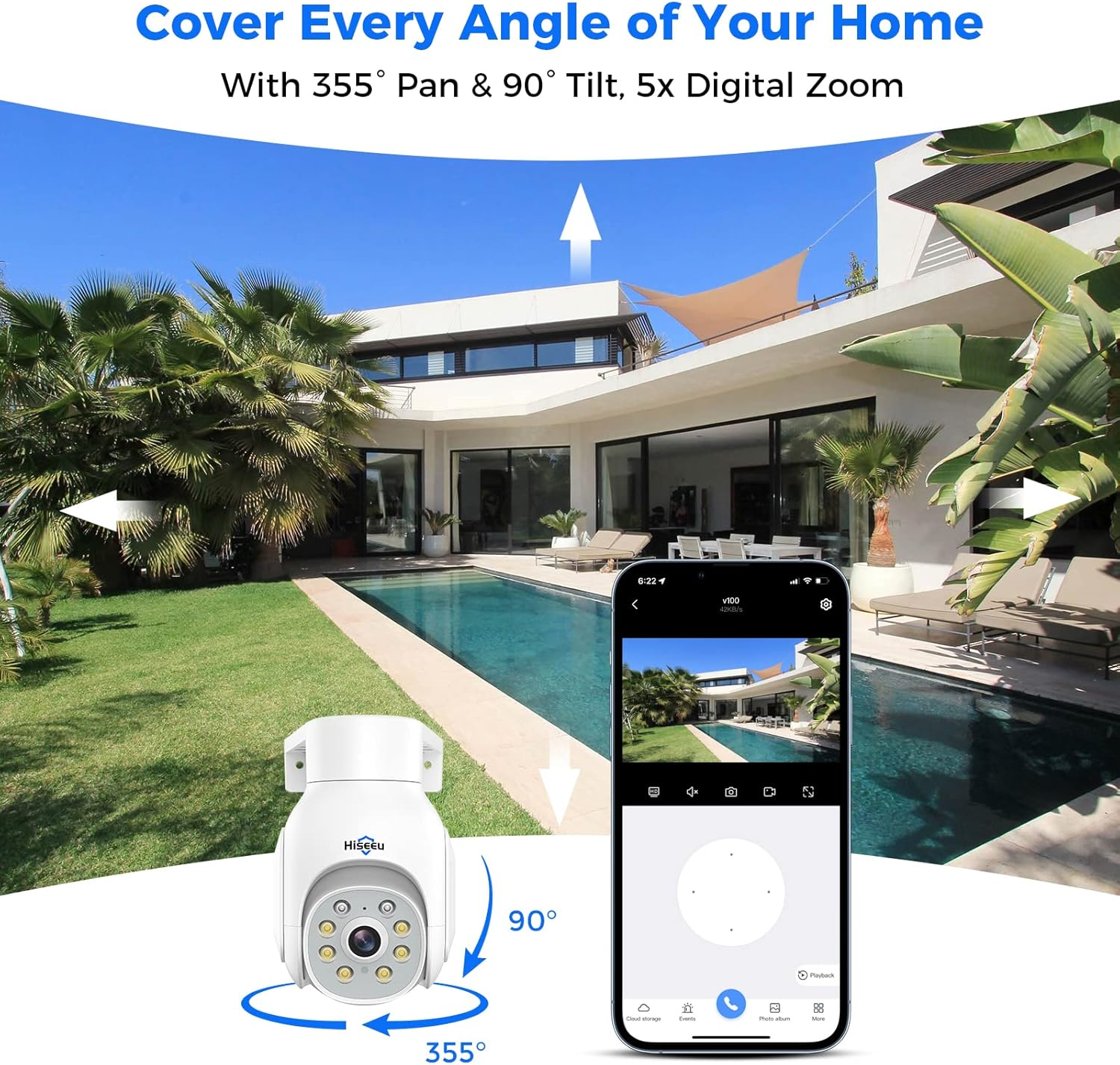 Hiseeu Wireless Security Camera System, 4PCS 5MP Outdoor Camera with 10In LCD 1T HDD， 2-Way Audio Pan & Tilt Color Night Vision, Motion Alert, IP66 Waterproof, Auto Tracking, 2.4G Wifi, No Monthly Fee image number 6