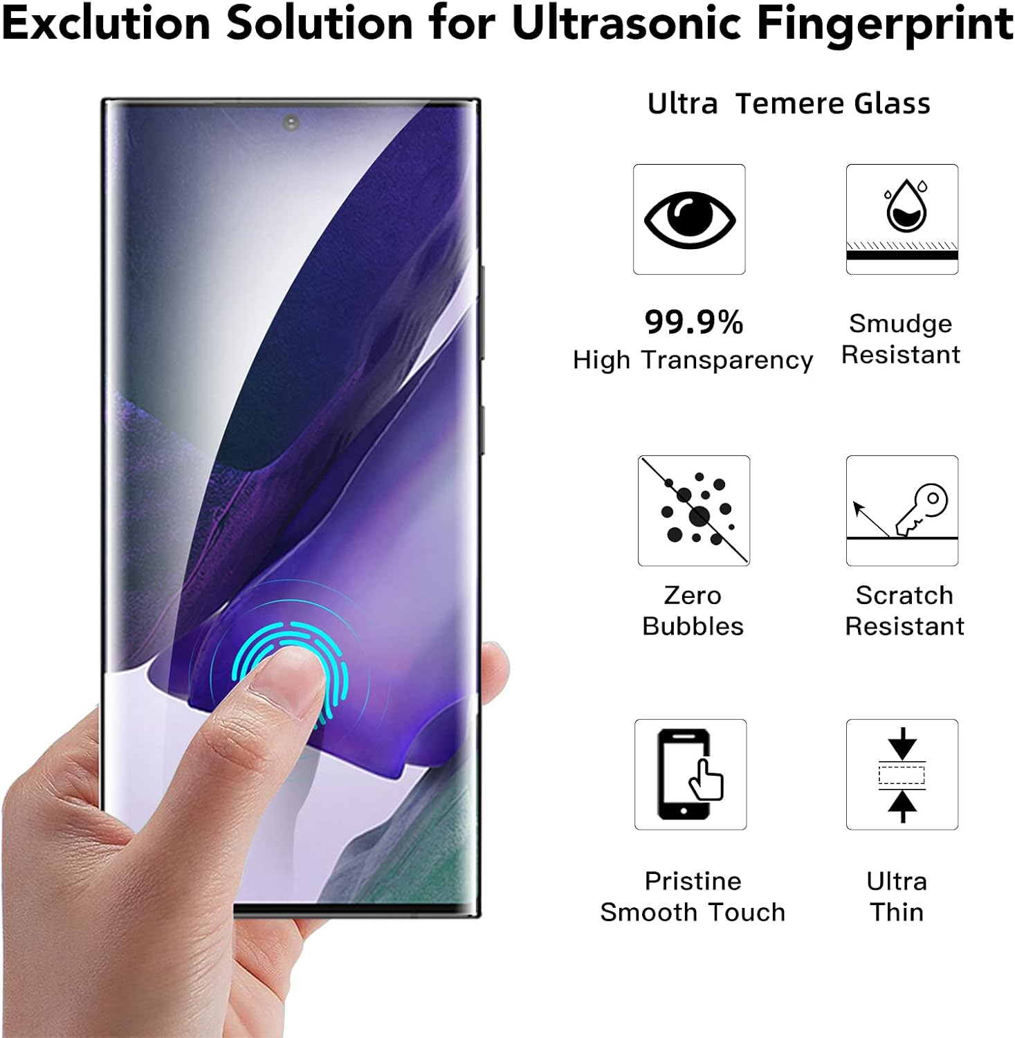 3 Pack Ultra Glass Screen Protector for Galaxy Note 20 Ultra Tempered Glass Shield Full 3D Curved Edge 100% Ultrasonic Fingerprint Unlocking Easy Install Kit for Samsung Note 20 Ultra (Note 20 Ultra) image number 3