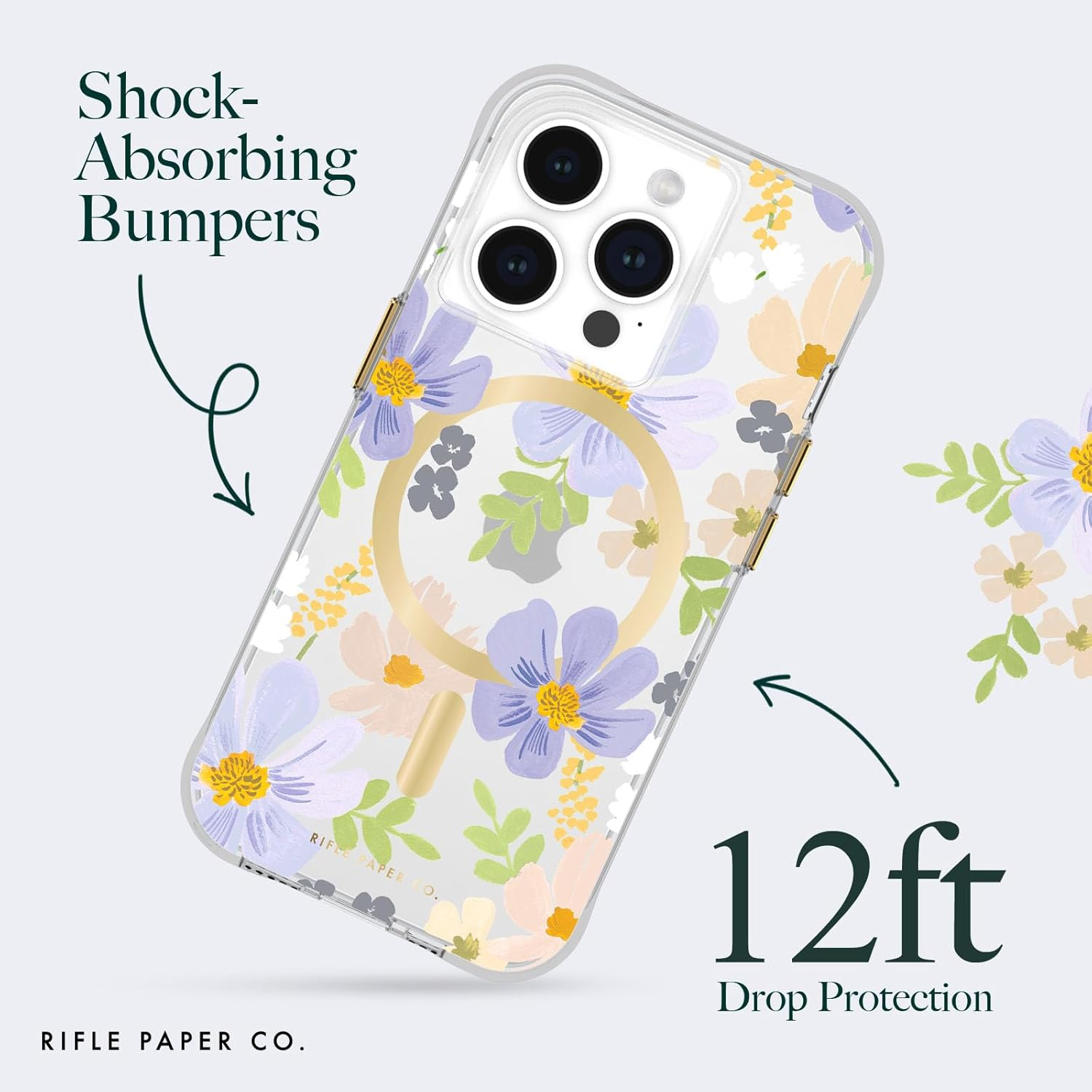 Rifle Paper Co. Iphone 15 Pro Case [Compatible with Magsafe] [12Ft Drop Protection] Cute Iphone Case 6.1" with Floral Pattern, Anti-Scratch Tech, Shockproof Material, Slim Fit - Willow - Petite Fleurs image number 7