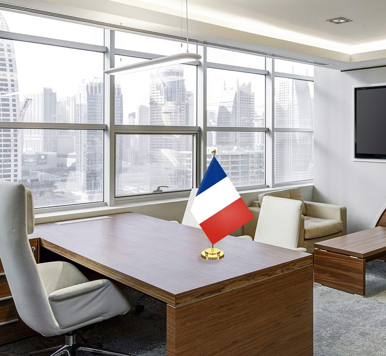 France Desk Small Flag Set,5&times;8 Inch Mini French Desktop Banner,12" Metal Solid Pole Decor,Tiny Digital Printed Polyester Banner with Golden Base image number 2