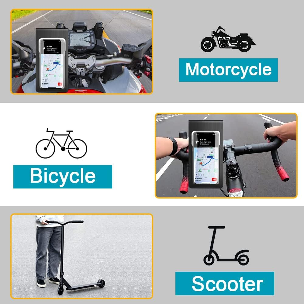 Motorcycle/Bicycle Waterproof Mobile Phone Bracket, Compatible with 4.7~6.8 Inch Smartphones, Double Seal, Adjustable Handlebar Mount