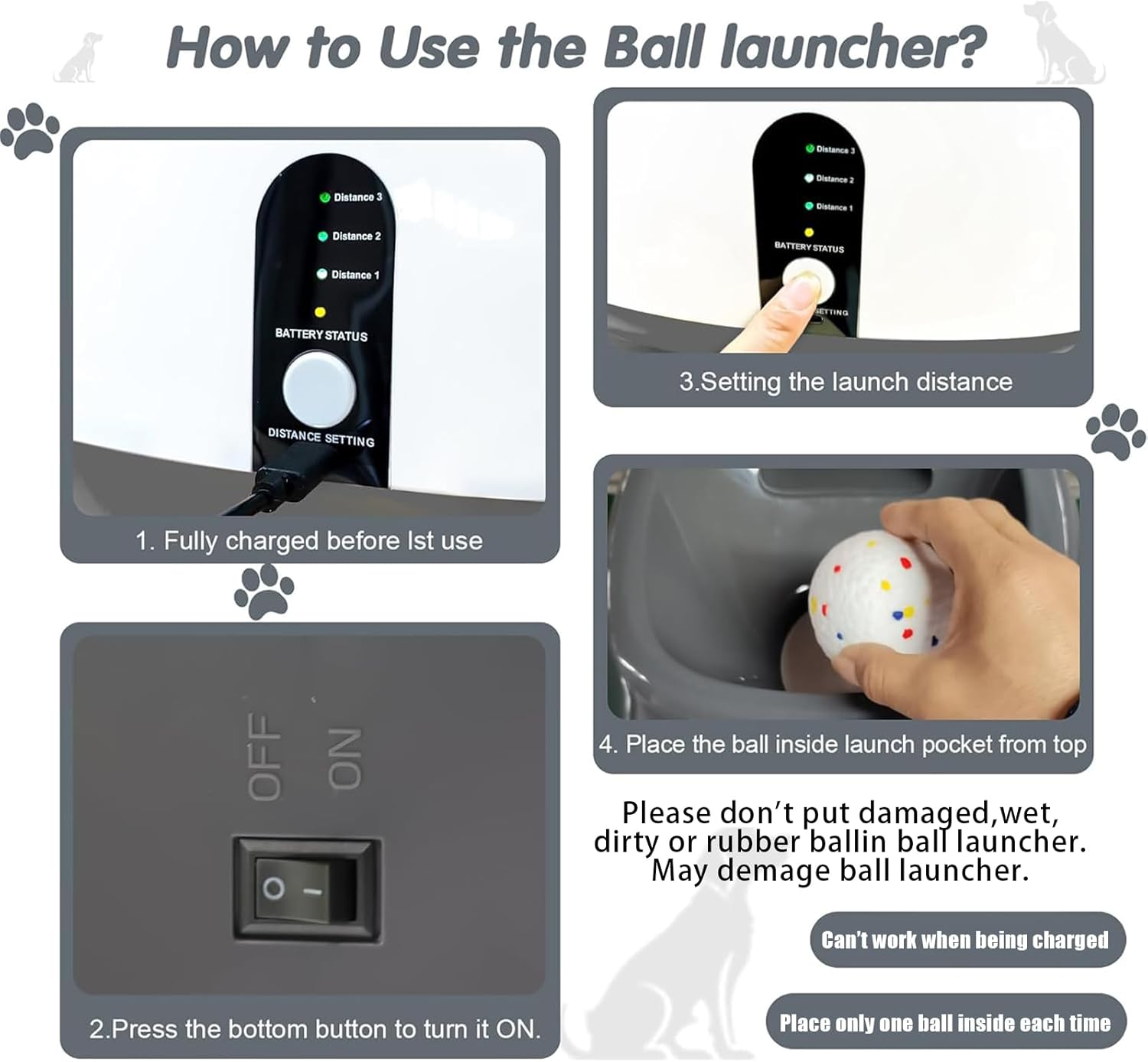 Big Automatic Ball Launcher for Dogs, 26Ft-79Ft Adjustable Distance Ball Thrower, 5200Mah Rechargeable Interactive Dog Ball Launcher with 6 Balls and Radar Wave Sensing Technology (Silver Grey) image number 5