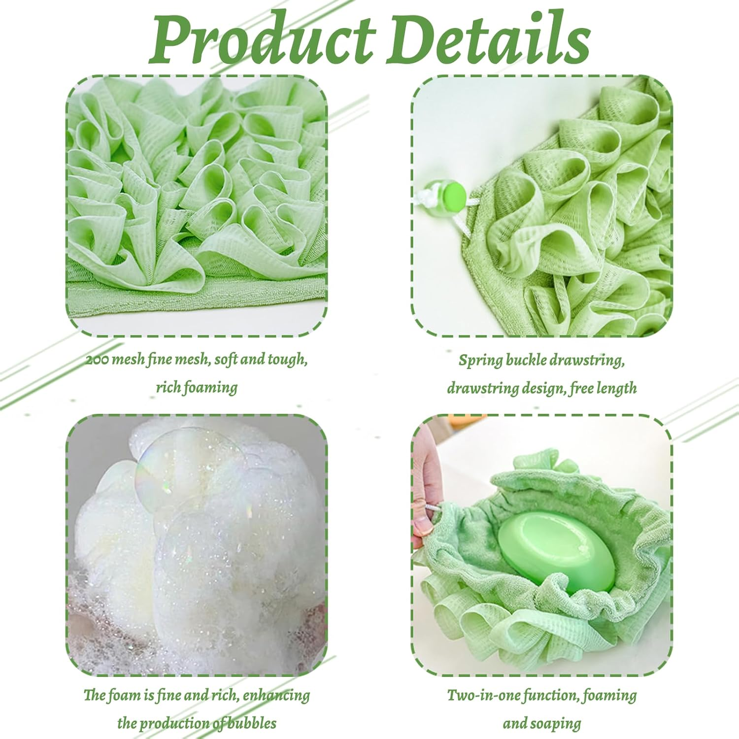 2Pcs Loofah Cloth for Bar Soap,2-In-1 Shower Washcloth Loofah Washcloth Pink and Green, Bar Soap Pouch for Cleansing and Smooth Skin image number 2