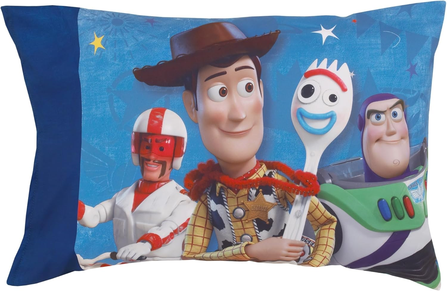 Disney Toy Story 4 - Blue, Green, Red & White 2 Pack Toddler Fitted Crib Sheet & Standard Size Pillowcase Set, Blue, Green, Red, White image number 2