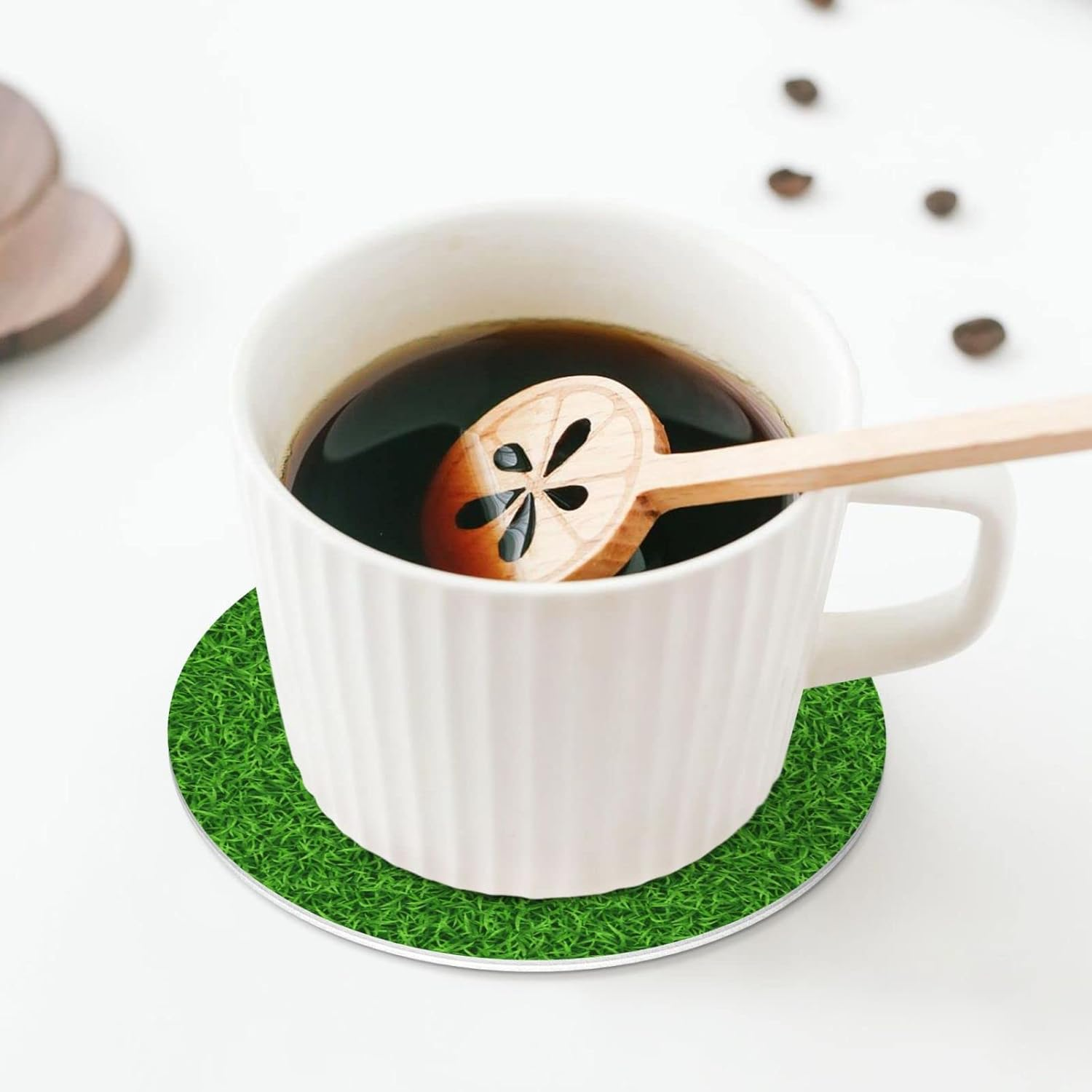 Coasters for Drinks Set of 6, Green Grass Drink Coasters for Coffee Table, Cute Farmhouse Leather Coaster for Cup Kitchen Bar Home Decor Housewarming Gift image number 1