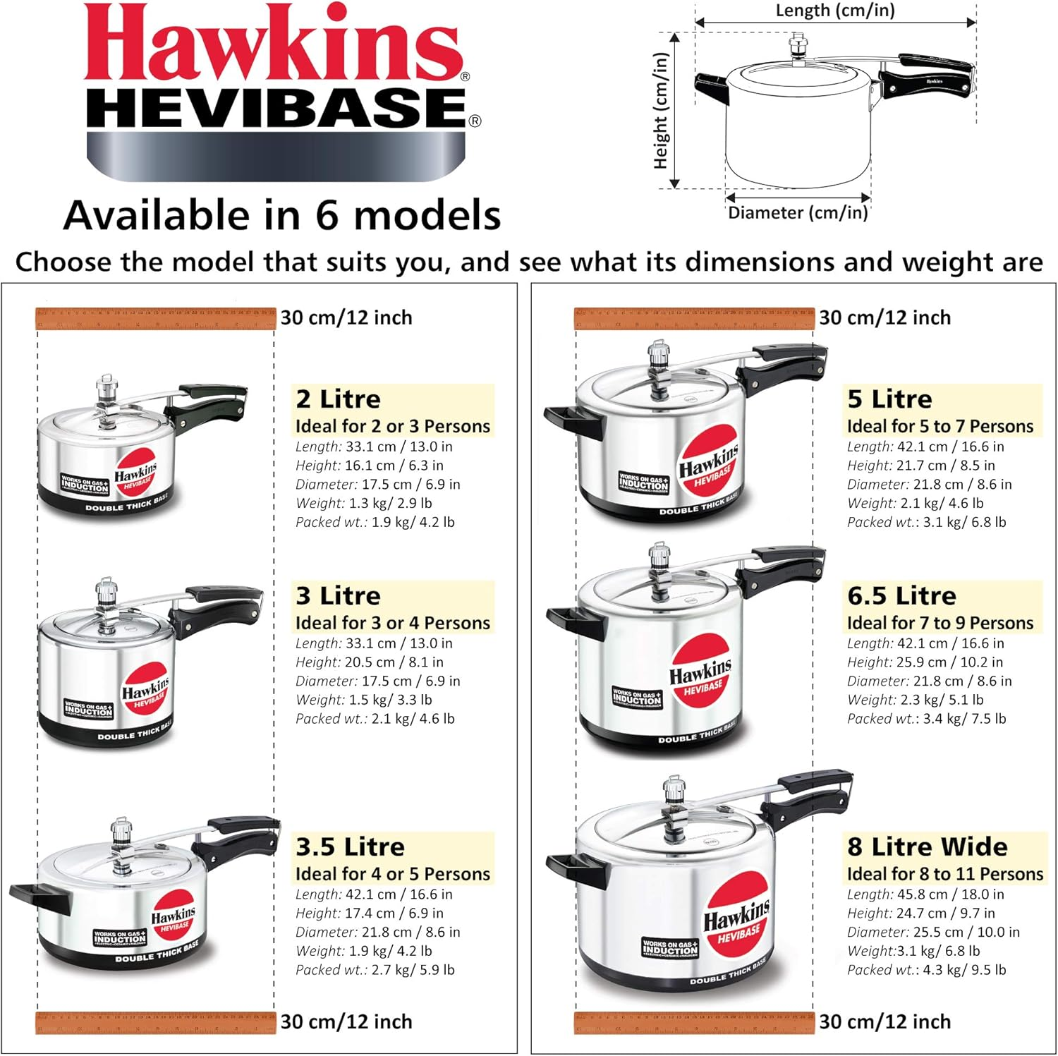 Hawkins Hevibase IH 30 IH30 3-Litre Induction Pressure Cooker, Small, Silver image number 2