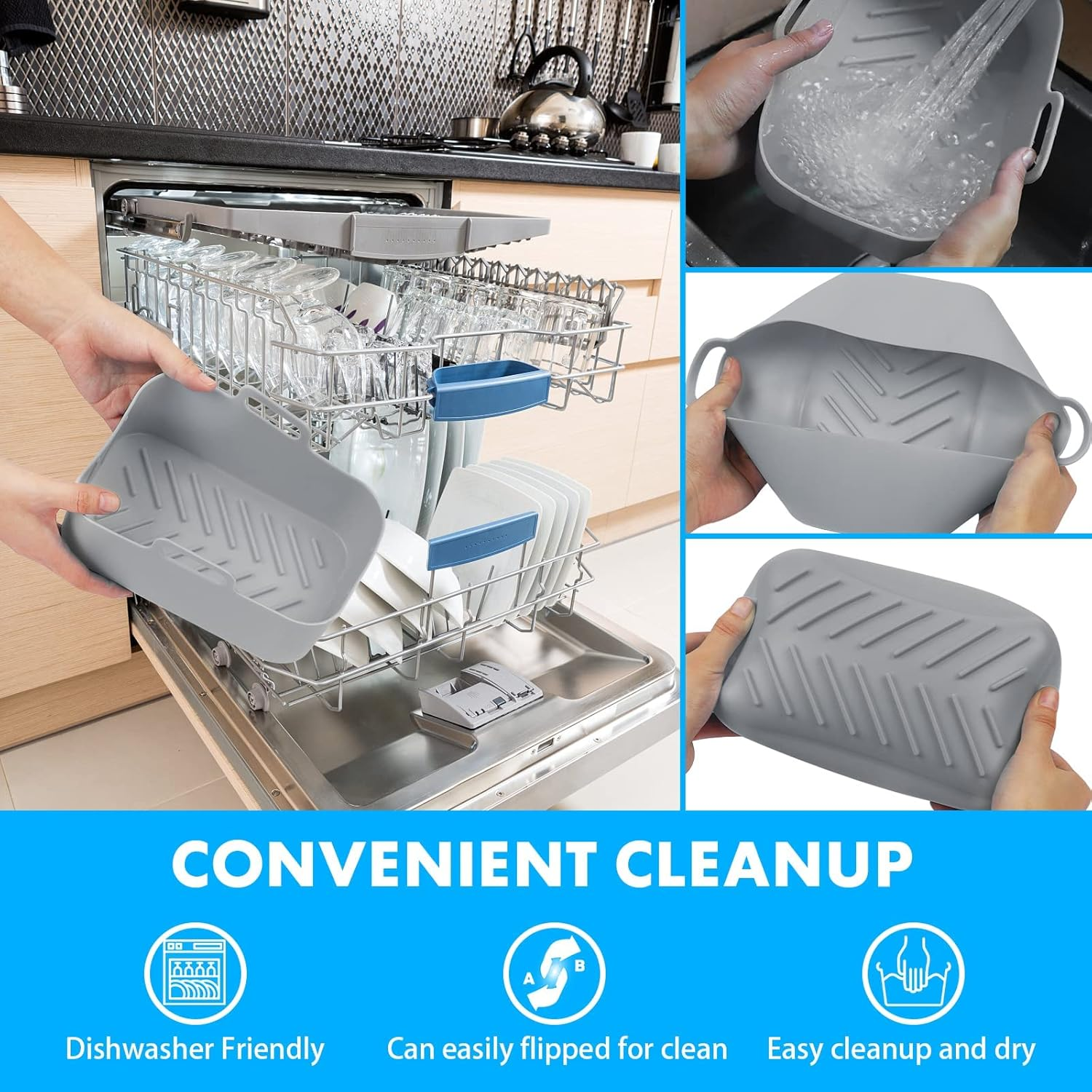 Eslotre Air Fryer Silicone Pot with Handle, 2 Pack 8In Reusable Silicone Air Fryer Liners, Food Safe, Dishwasher Safe, Grey, Oven Accessories, Replacement Parchment Paper Liners for Ninja DZ401 - Fg551 Paper image number 7