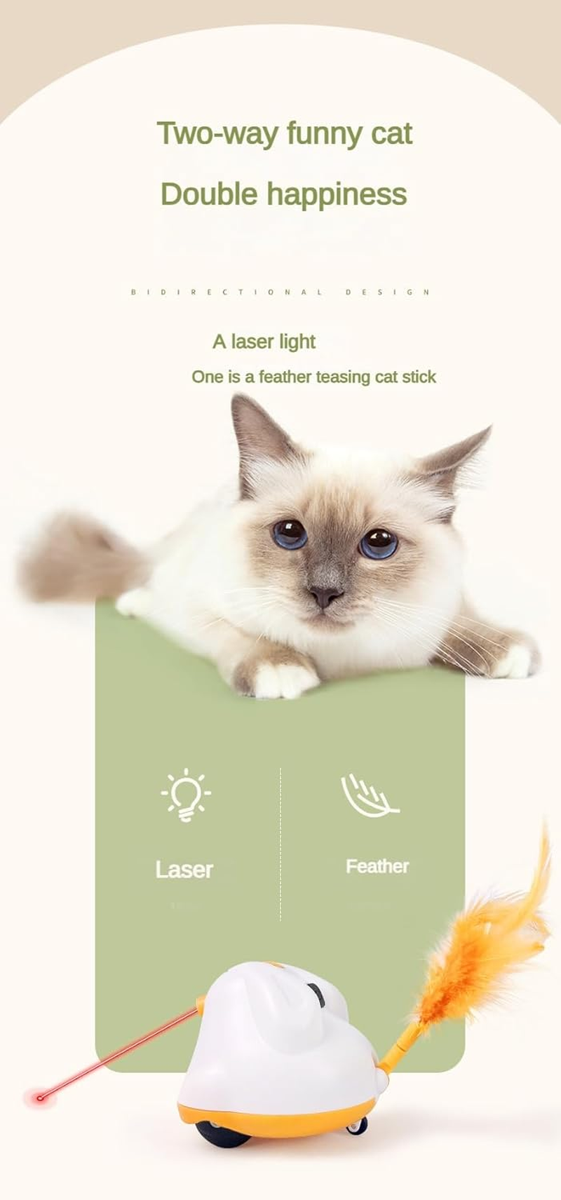 Rechargeable Motion Activated Interactive Cat Toys, Long Lifetime Motor,Interactive Toys for Cats, Smart Cat Toy, Rabbit-Shaped with Laser and Teaser Wand, Adjustable Modes and Silent Dual Motors image number 5