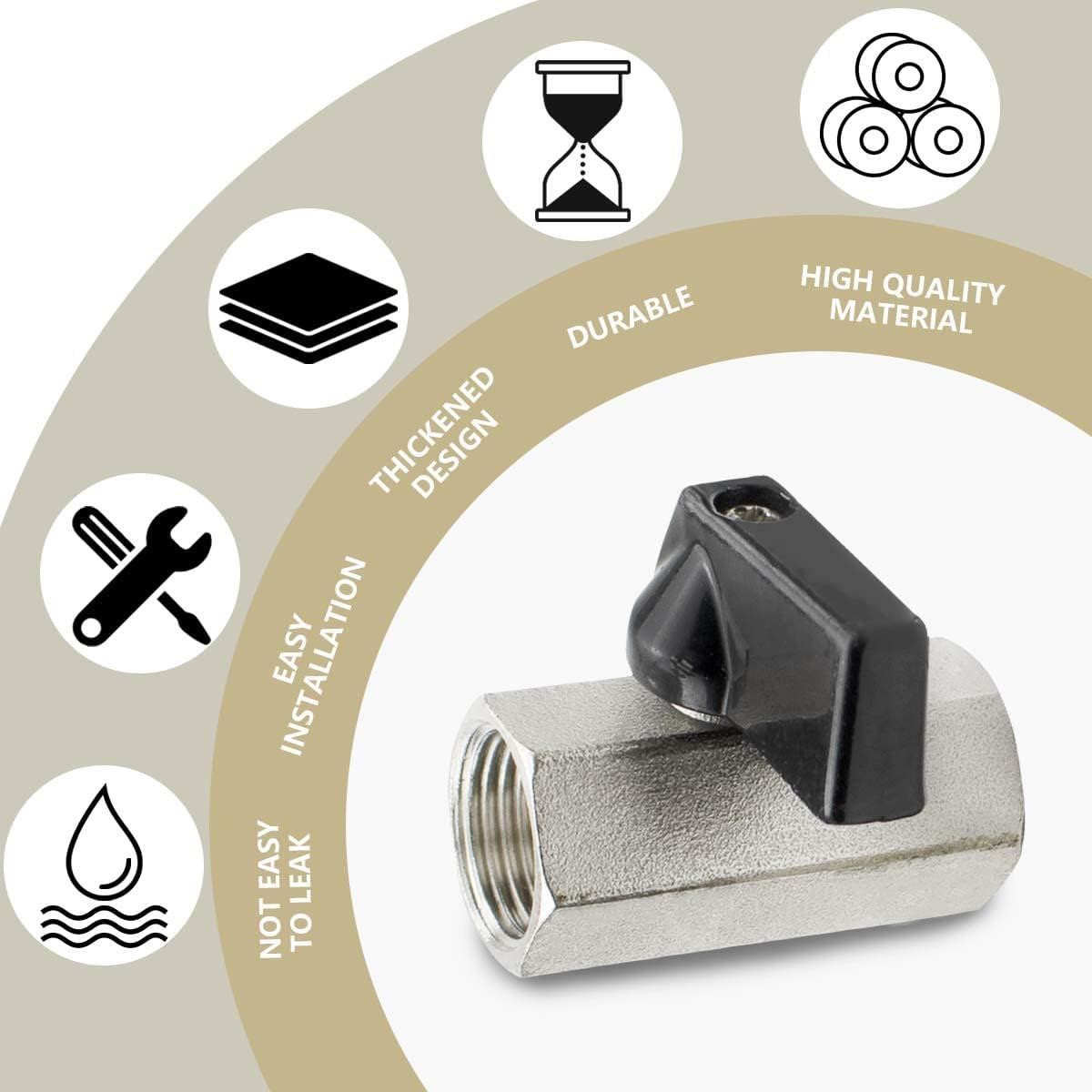 Bwintech 2 Pcs 1/4" BSP Female Nickel Plated Brass Mini Ball Valve Shut-Off Valve image number 6