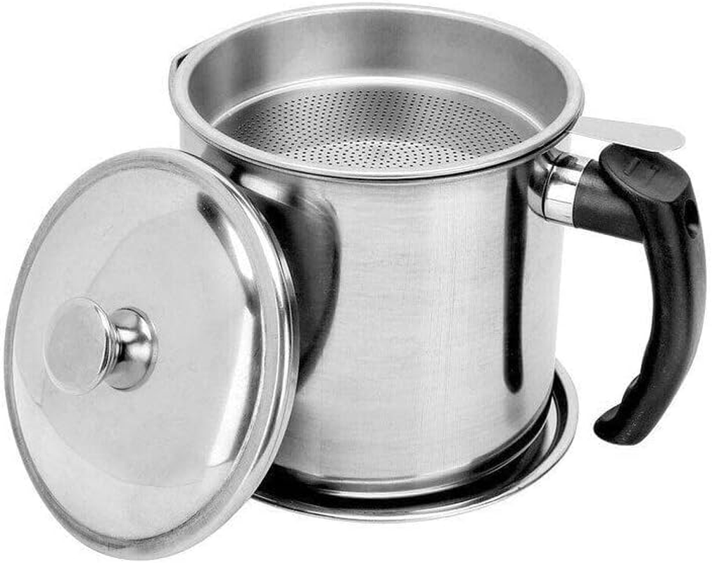 AIMALL 1.8L Stainless Steel Oil Strainer Pot with Fine Mesh Filter &ndash; Grease Storage Container for Cooking Oil, Residue Separation, and Easy Pouring &ndash; 5.31 X 6.3 Inches image number 2