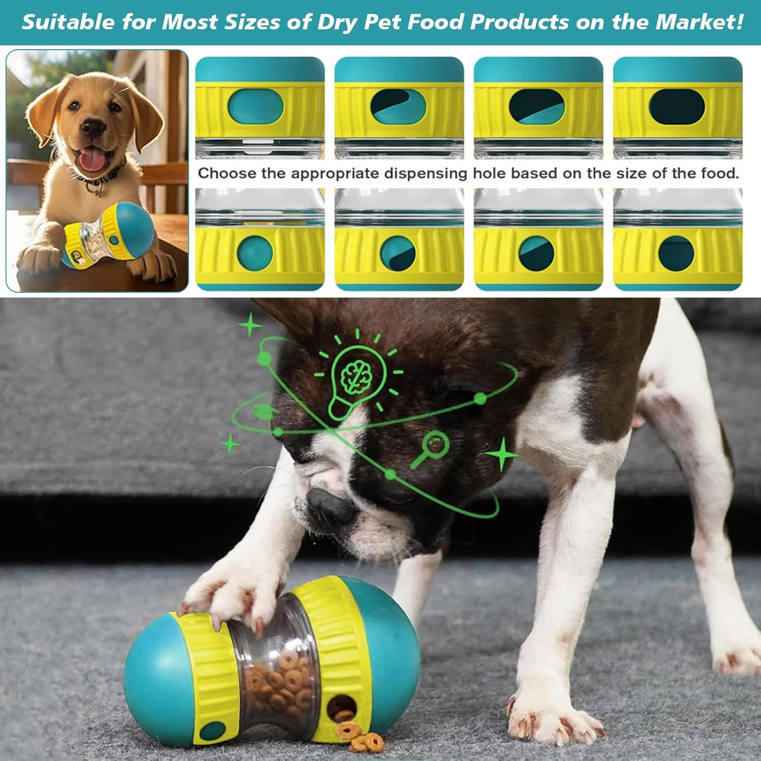 Interactive Dog Feeder Toy - Durable Treat Dispenser Puzzle for Small/Medium/Large Dogs, 2-In-1 Food Snacks Dispensing & IQ Training Toy for Mental Stimulation (Blueyellow) image number 1