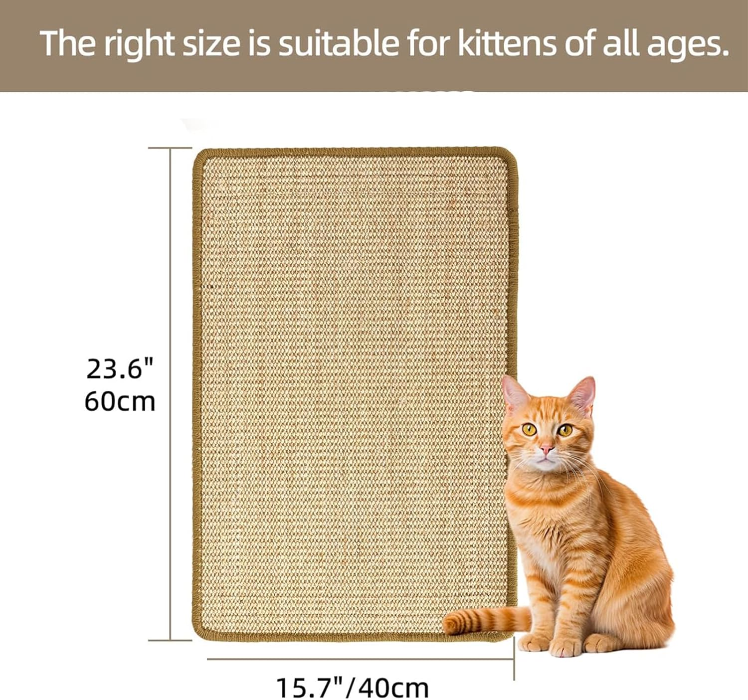 Cat Scratcher Mat, 40 * 60Cm Natural Sisal Cat Scratch Mats, Horizontal Cat Floor Scratching Pad Rug with Sticky Velcro Tapes, Protect Couch and Carpets