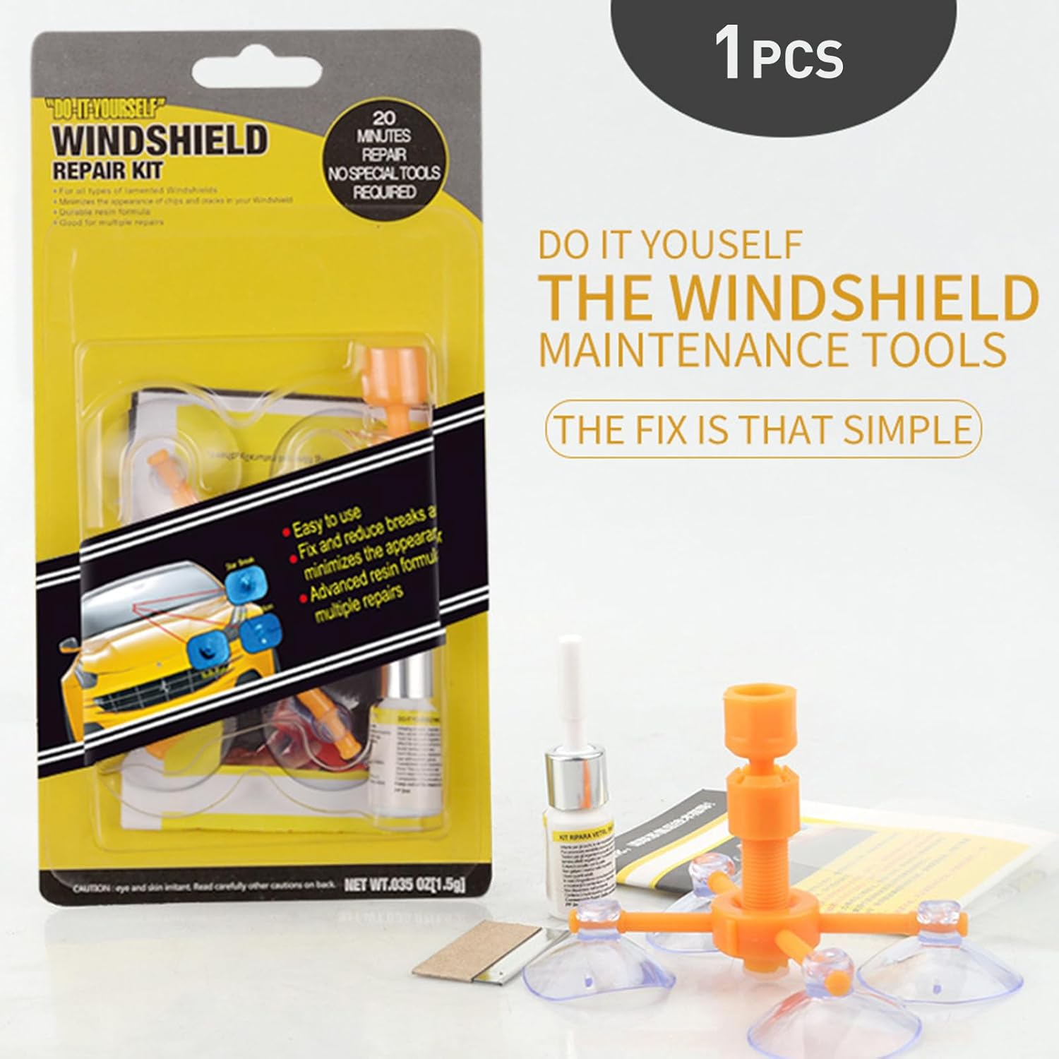 Windscreen Repair Kit, Windshield Repair Kit with Curing Lamp, Suitable for Bull'S Eye, Half-Moon, Cobweb, Star and Long Line Cracks image number 3