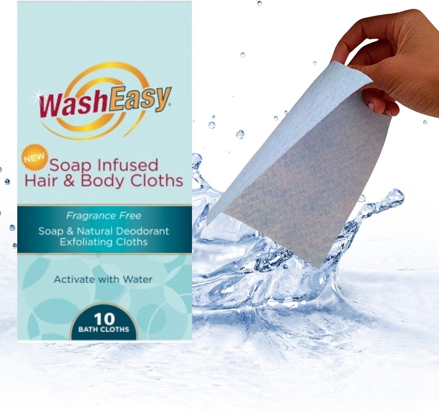 WASHEASY Soap Infused Hair and Body Cloths 10 Pack Fragrance Free Natural Bathwash Sheet Camping RV College Home Hunting Anywhere Use