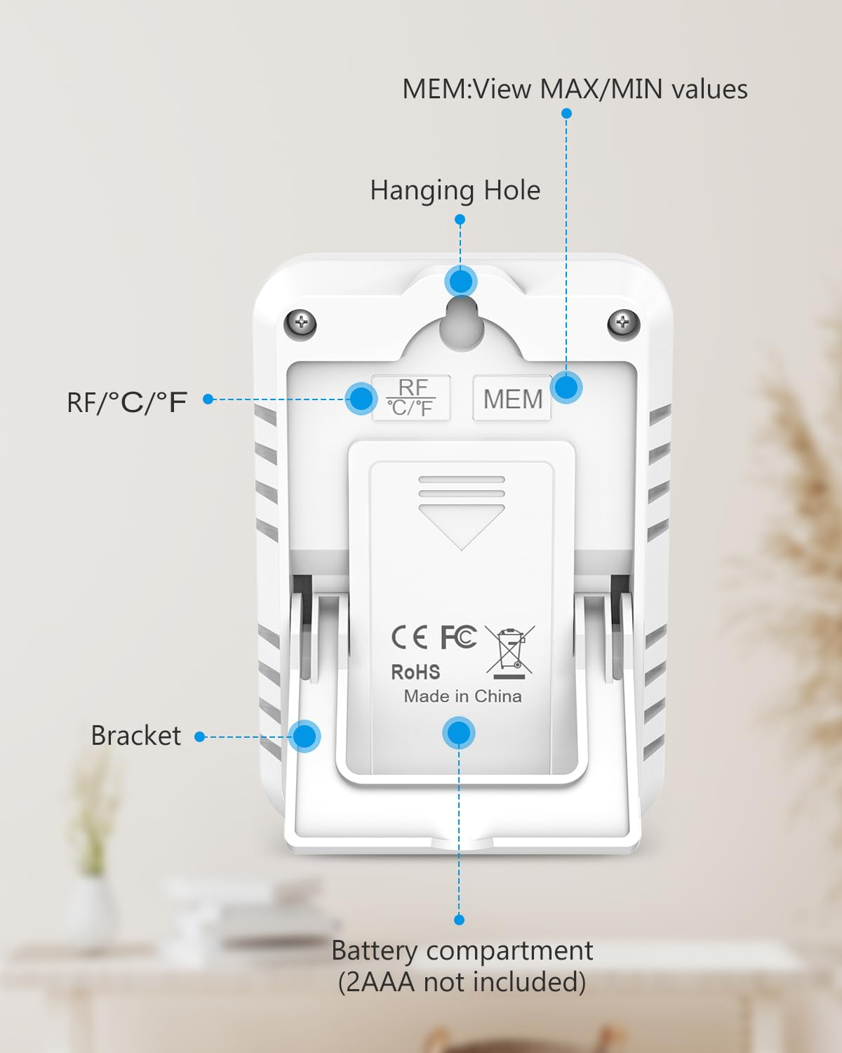 AMIR Indoor Outdoor Thermometer Wireless with 2 Transmitters up to 100M/328Ft, Max/Min Display, Greenhouse Humidity Thermometer for Babyroom Garden