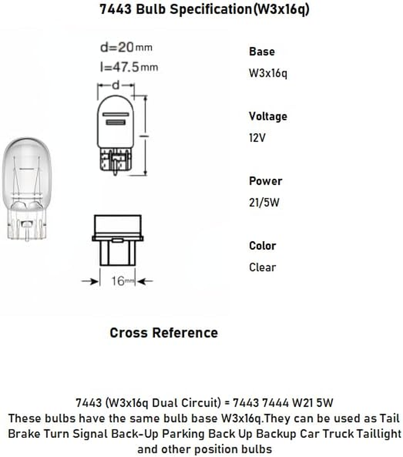 Kadiby 2 Pack 7443 Bulb 7443LL 7444 T20 W21/5W Brake/Tail/Turn Signal Light Bulbs Long Life Daytime Running Lamp(Drl) Fit for RAV4 CR-V Civic Pilot Tacoma Silverado 4Runner Altima Corolla image number 1