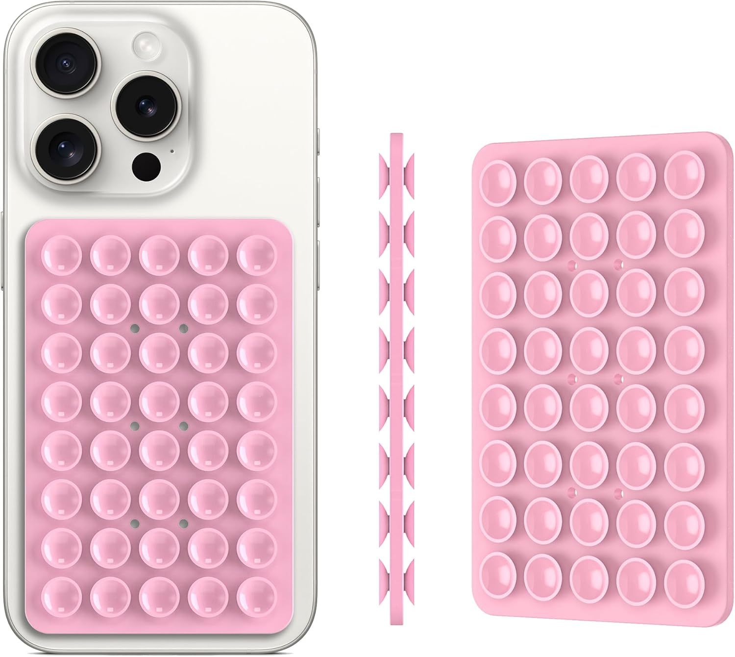 2PACK Silicone Double Sided Suction Phone Case Mount, Detachable Hands Free & Strong Grip Holder for Selfies & Videos, Compatible Iphone Android (Light Pink, 2Pack 40 Suction Cups) image number 6