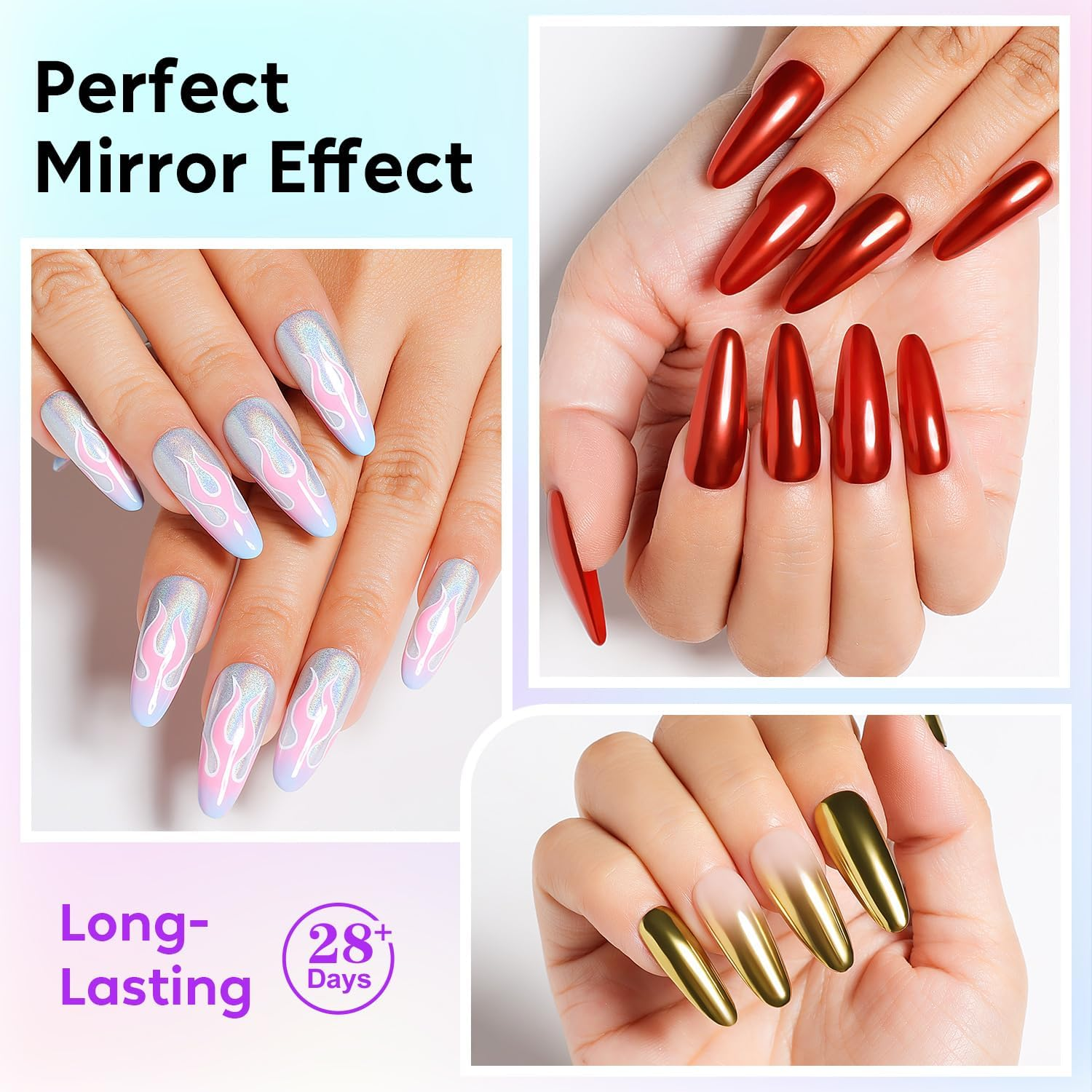 AIMEILI Hema Free, Cruelty-Free, Vegan,6 Boxes Nail Art Manicure Powder Set, 1 * 5G Holographic, 1 * 5G Chameleon Chrome, 4 * 5G Mirror Effect Nail Powder - Ncp002 image number 6