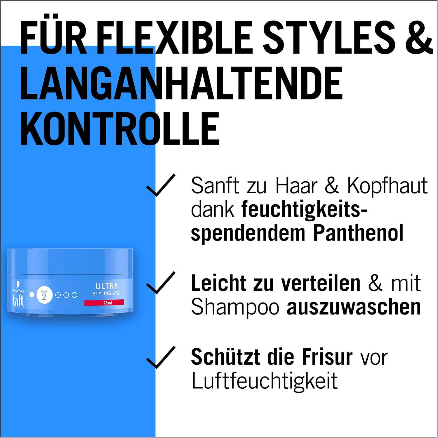 TAFT Styling Wax Ultra with Hold Level 2 (75 Ml), Gives up to 24 Hours Hold & Structure, Hair Wax with Shine Level 5 for a Shiny Finish image number 2