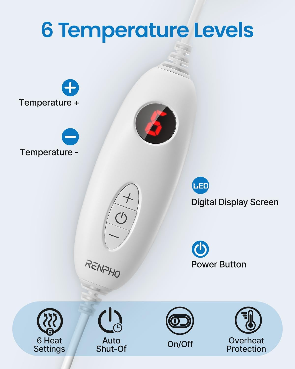 RENPHO Heat Pack, Electric Heating Pad for Back Pain Relief, Birthday Gifts for Women Men Mum Dad, 94X61Cm Large Size Neck and Shoulder Heat Pad, Auto Shut Off, Gray