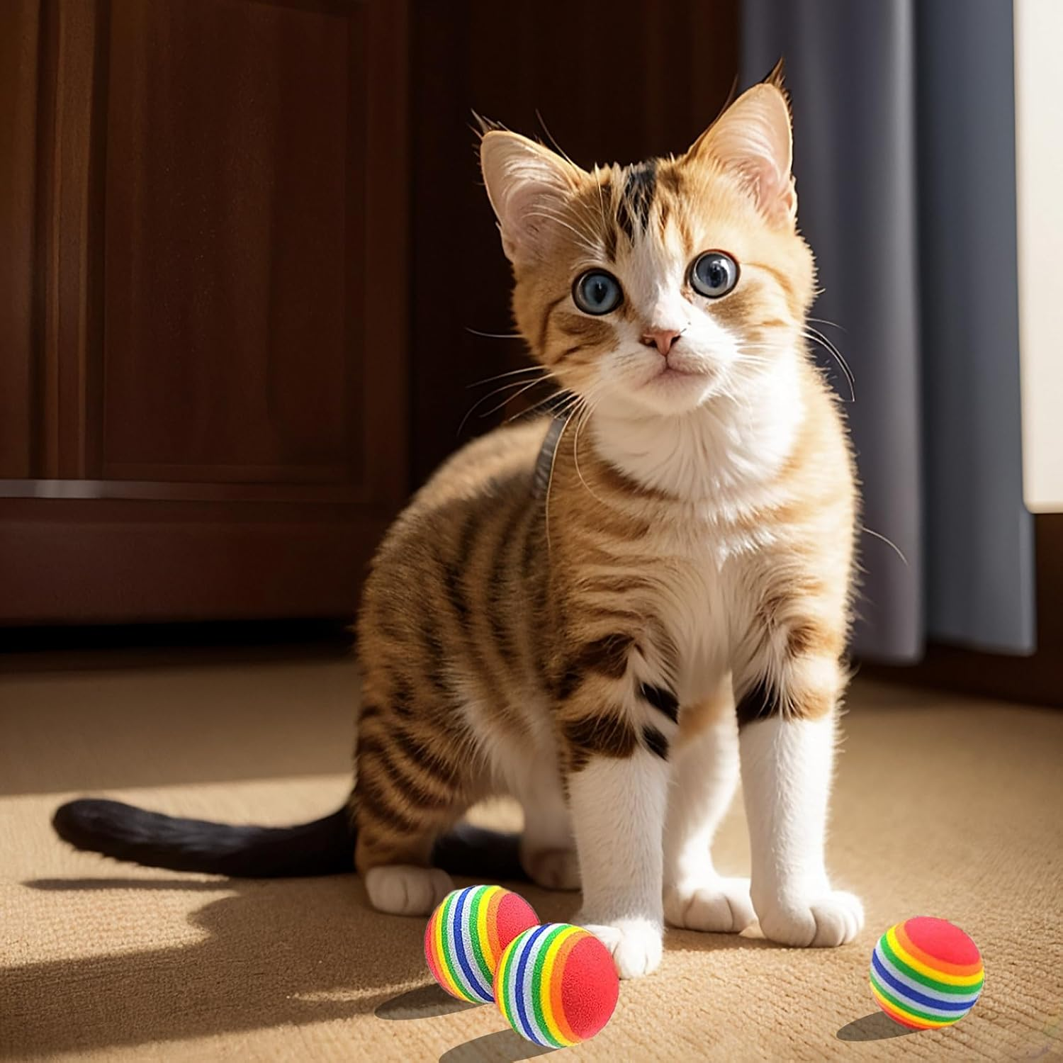 Vebetter Rainbow Cat Ball, 9 Pz 4.2 Cm Soft Cat Ball, Interactive Kitten Toy, Rainbow Cat Balls, Colourful Foam Balls for Pets, Playing Chew Exercise Toy, Cat Toy Ball image number 3
