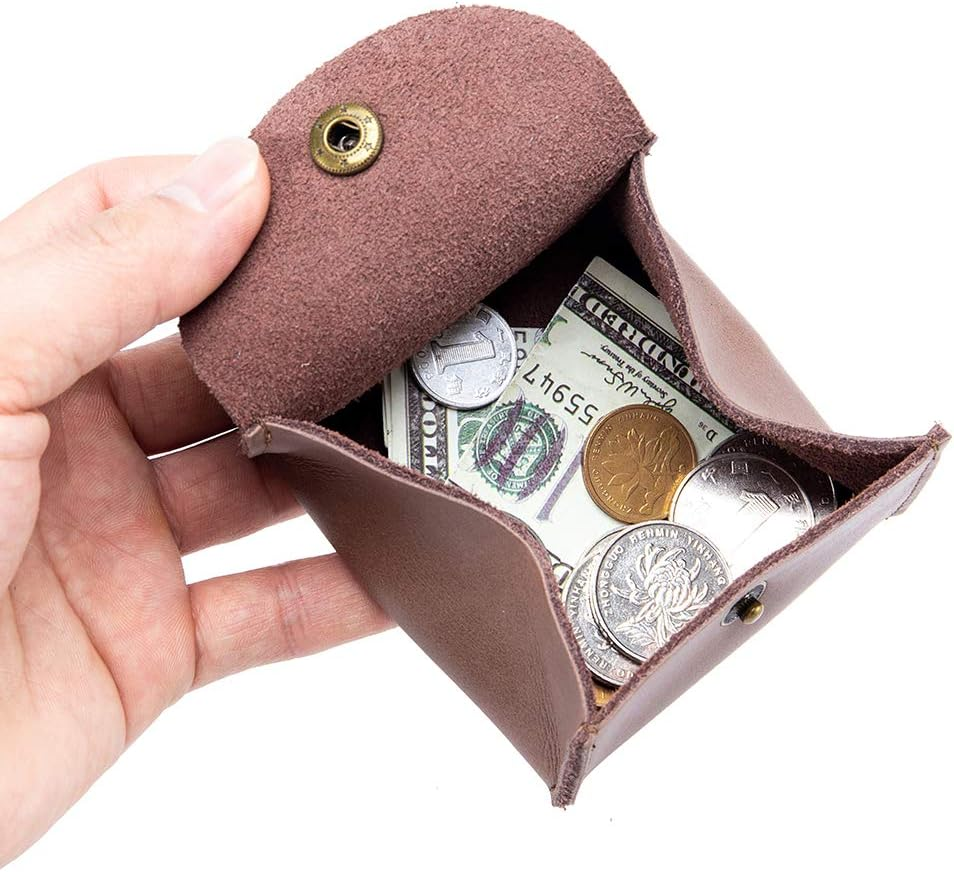 Leather Coin Purse Change Pouch Japanese Style Coin Wallet Key Bag for Women Men (Black), Black