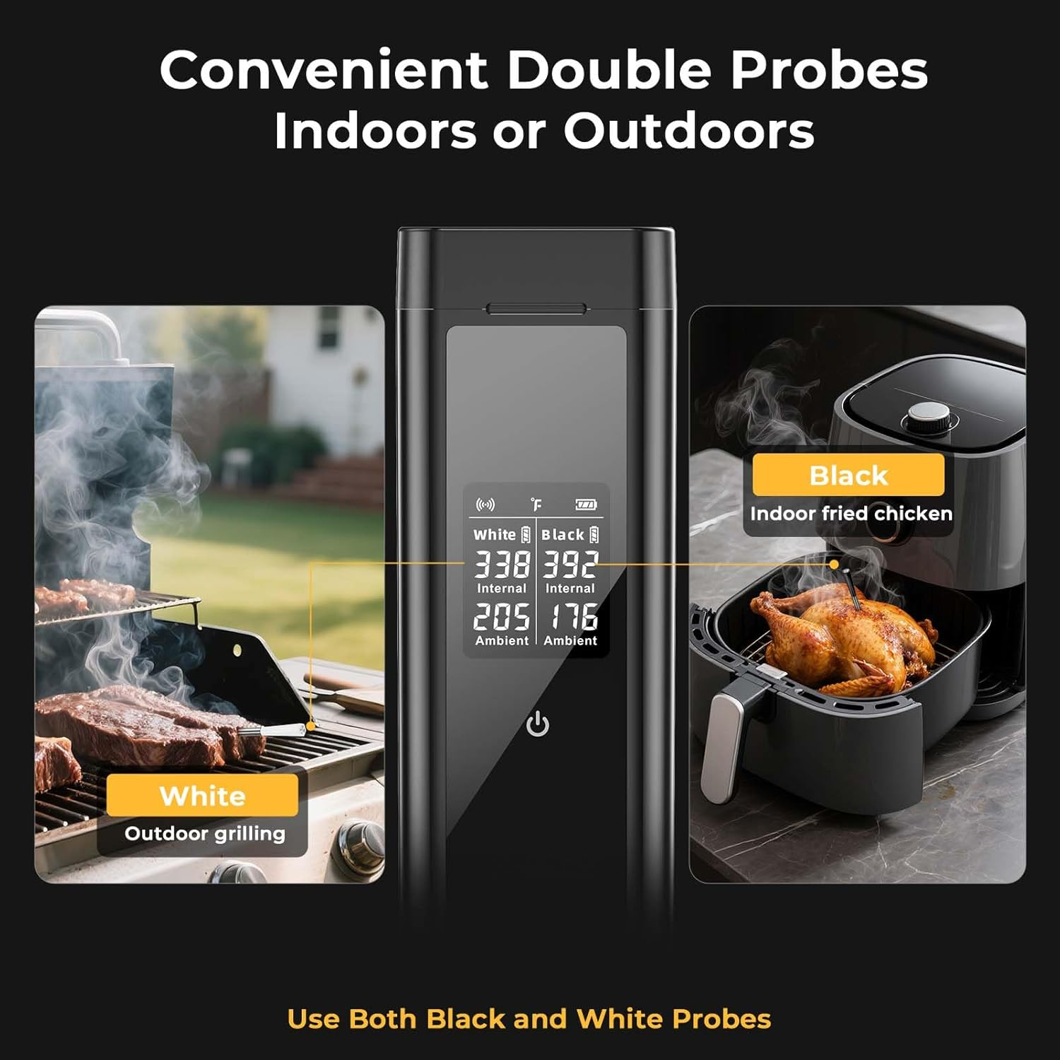 Blueswan Bluetooth Meat Thermometer Digital, Food Thermometer Wireless 820 Ft Range with 2 Color Probes with APP for Grill, Smoker, Oven, Magnetic Design for Cooking, BBQ, Valentines Day Gifts for Him image number 6