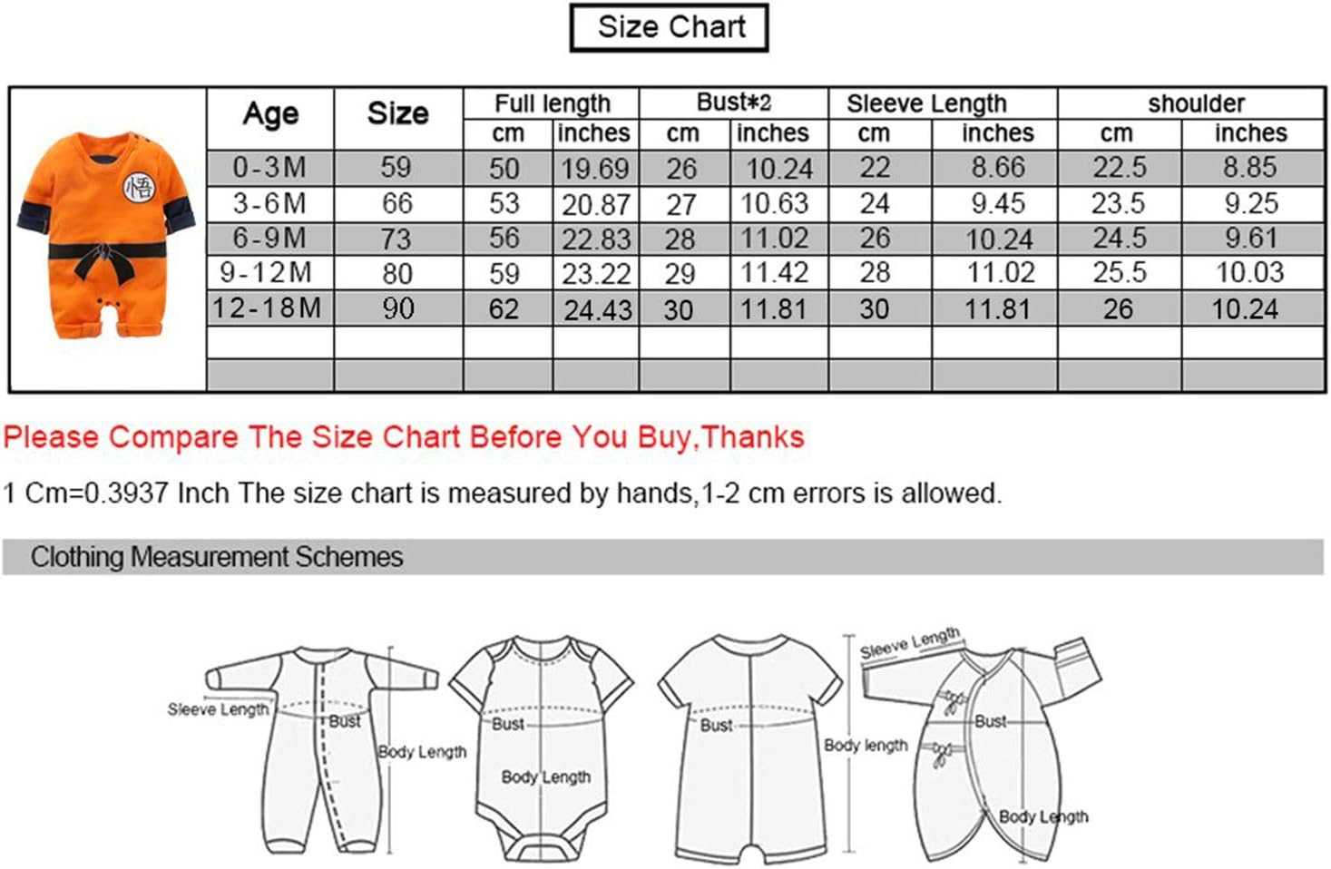 Daimenmeng Baby Romper Jumpsuits Cosplay Newborn Cotton Bodysuit One Piece Clothes for Boy Orange 9-12 Months/80, Orange image number 5