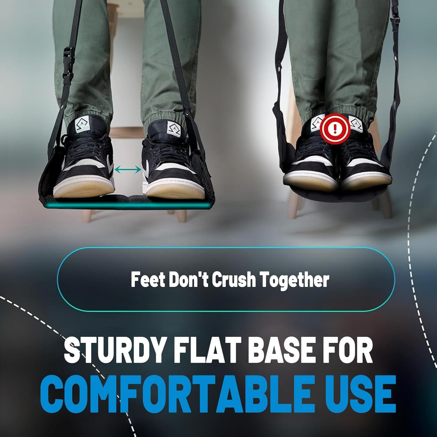 Blueskye Adjustable Travel Foot Rest & Hanging Foot Hammock - Portable, Foldable for Airplane, Office, Car & Home Use - Anti-Swelling, Soft Padded with Removable Rigid Base - Ideal for Long Flights & Desk Work image number 2