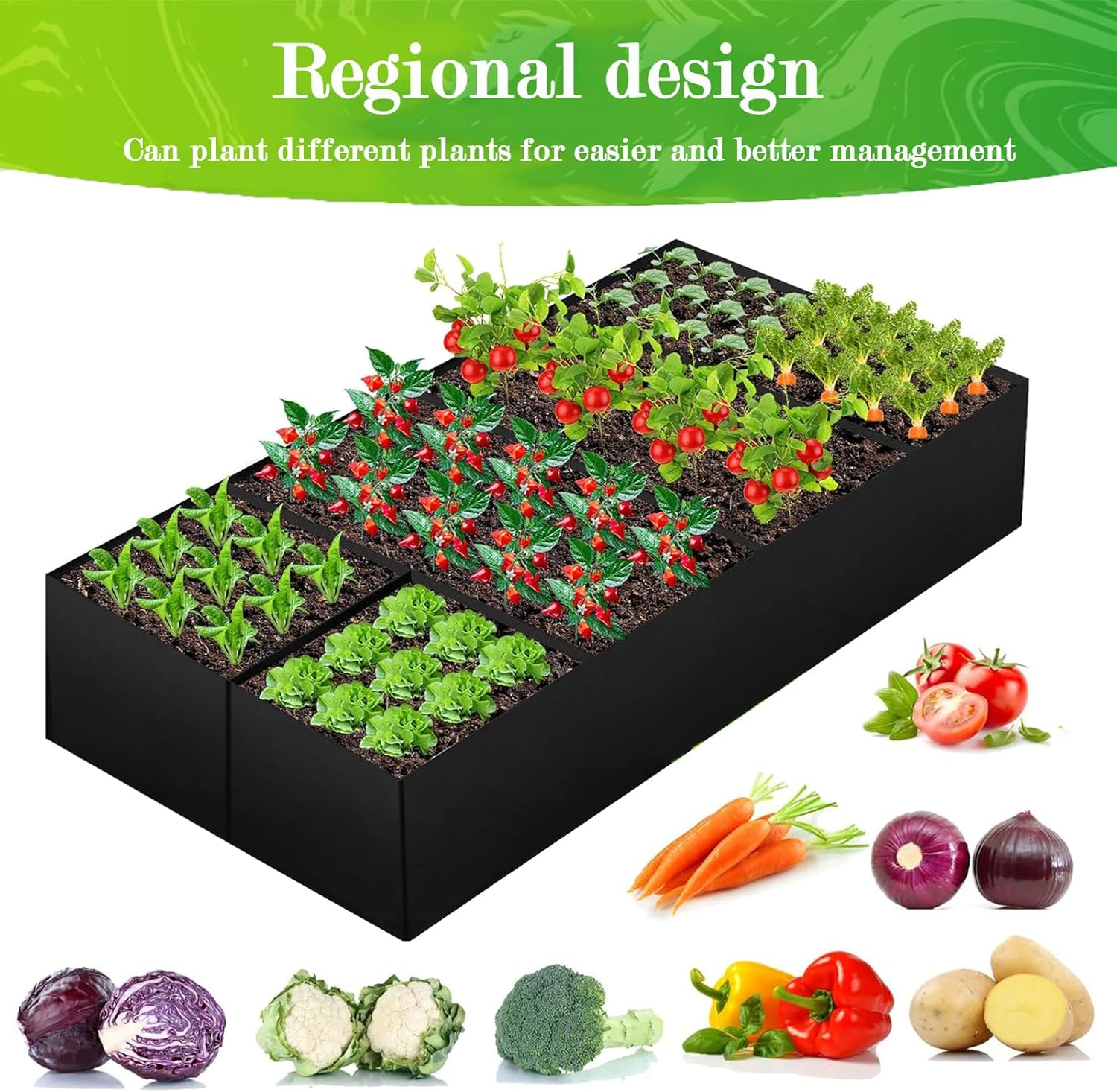 Grow Bags,2 Pack Fabric Raised Garden Bed,Large 8 Grids and 4 Grids Plant Grow Bags,Rectangle Breathable Planting Pots for Fruits,Vegetables,And Flowers image number 1