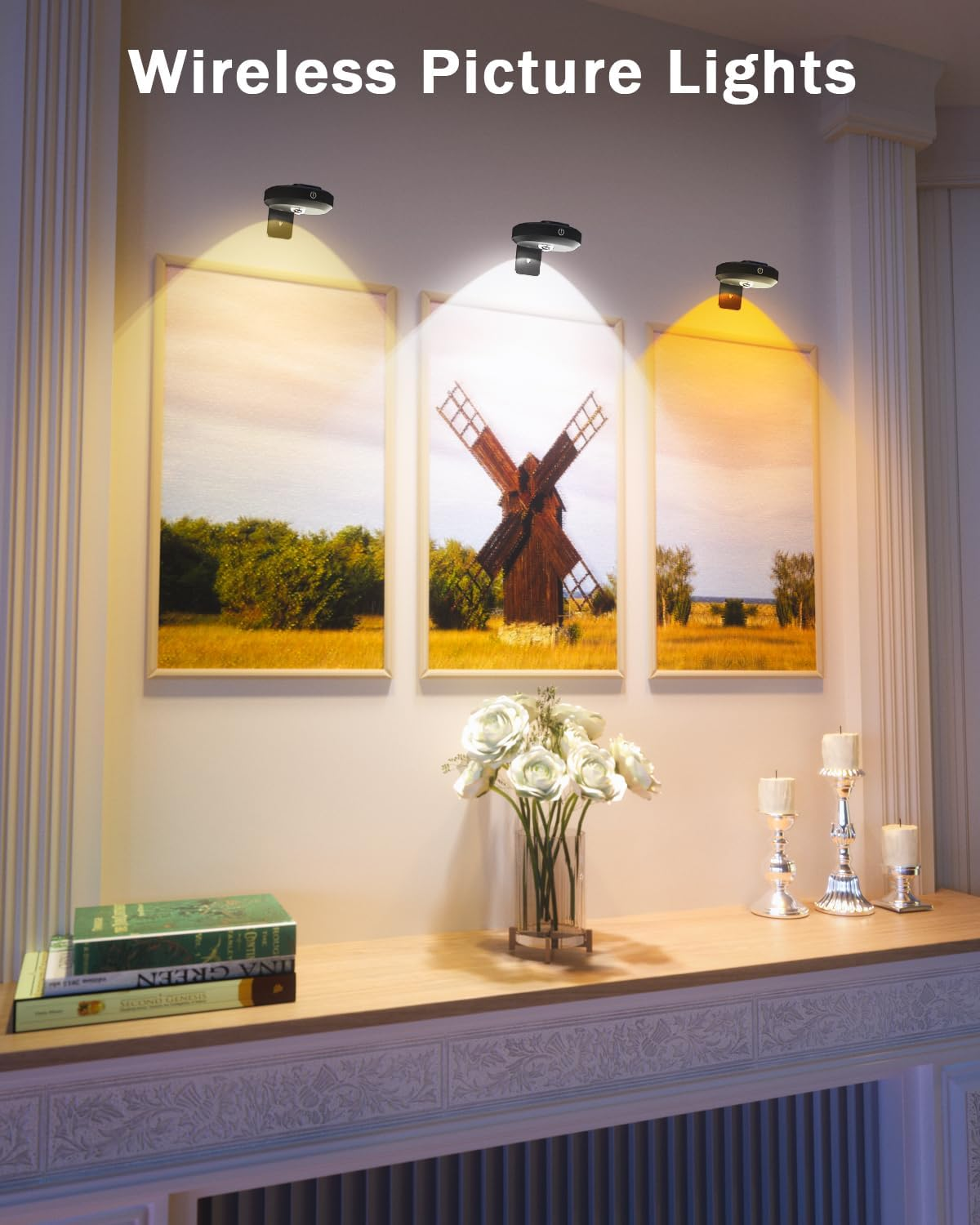 WILLED Rechargeable Picture Lights for Wall,1200Mah Battery Operated Picture Frame Lights,Puck Lights with Remote,Dimmable & Timer Art Lighting for Paintings Wireless,Magnetic Gallery Light image number 1