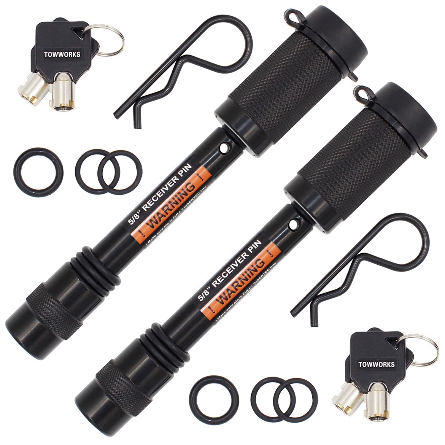 Towworks 79632 Keyed Alike Hitch Pin Lock Set, 16 Mm (5/8 Inch) Diameter Locking Pin with Double Safety, Extra Long Fits All Common Hitch Receivers from 65 Mm to 80 Mm, 2-Pack image number 1