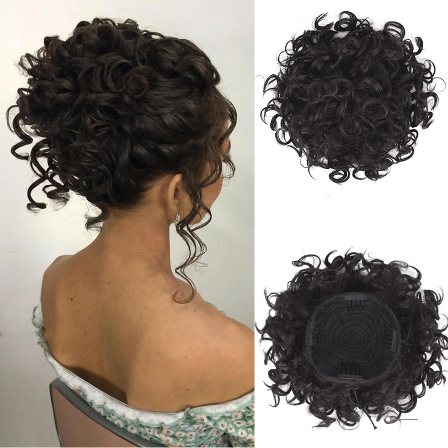 Women'S Curly Hair Bun Wigs Messy Ponytail Hair Wrap Synthetic Hair Extension Drawstring Hair Bands Dark Brown 4#