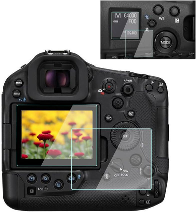 YRTIYO R1 Screen Protector for Canon EOS R1 Camera (2 Top & LCD Screens), Anti-Scratch, Anti-Bubble, Ultra Clear 9H Tempered Glass (Pack of 4) image number 2