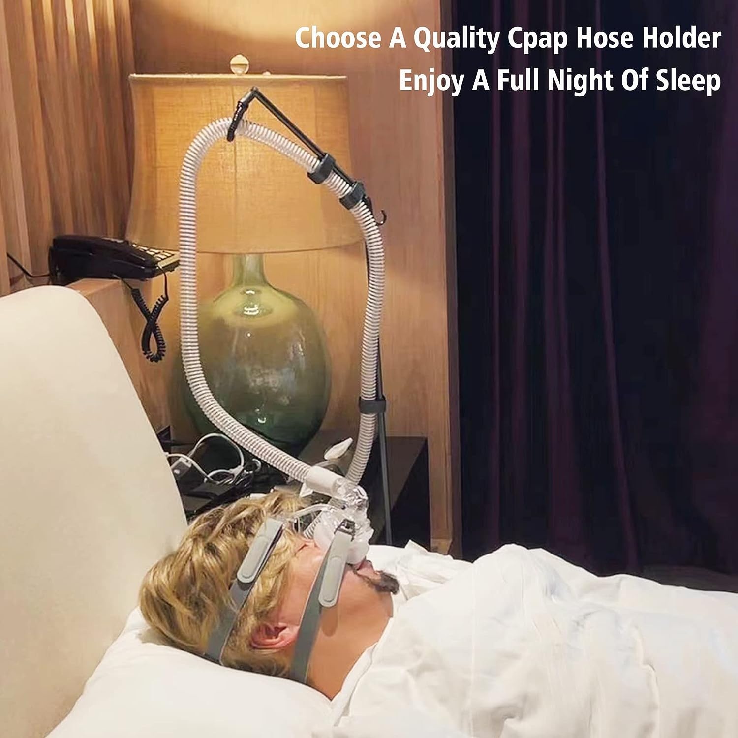 LONYEON CPAP Hose Holder - CPAP Hose Lift Avoid Tangling and Prevent Blockage,Keeps the Air Hose up and Away from Your Face and Arms to Make You Sleep Better,Black image number 1
