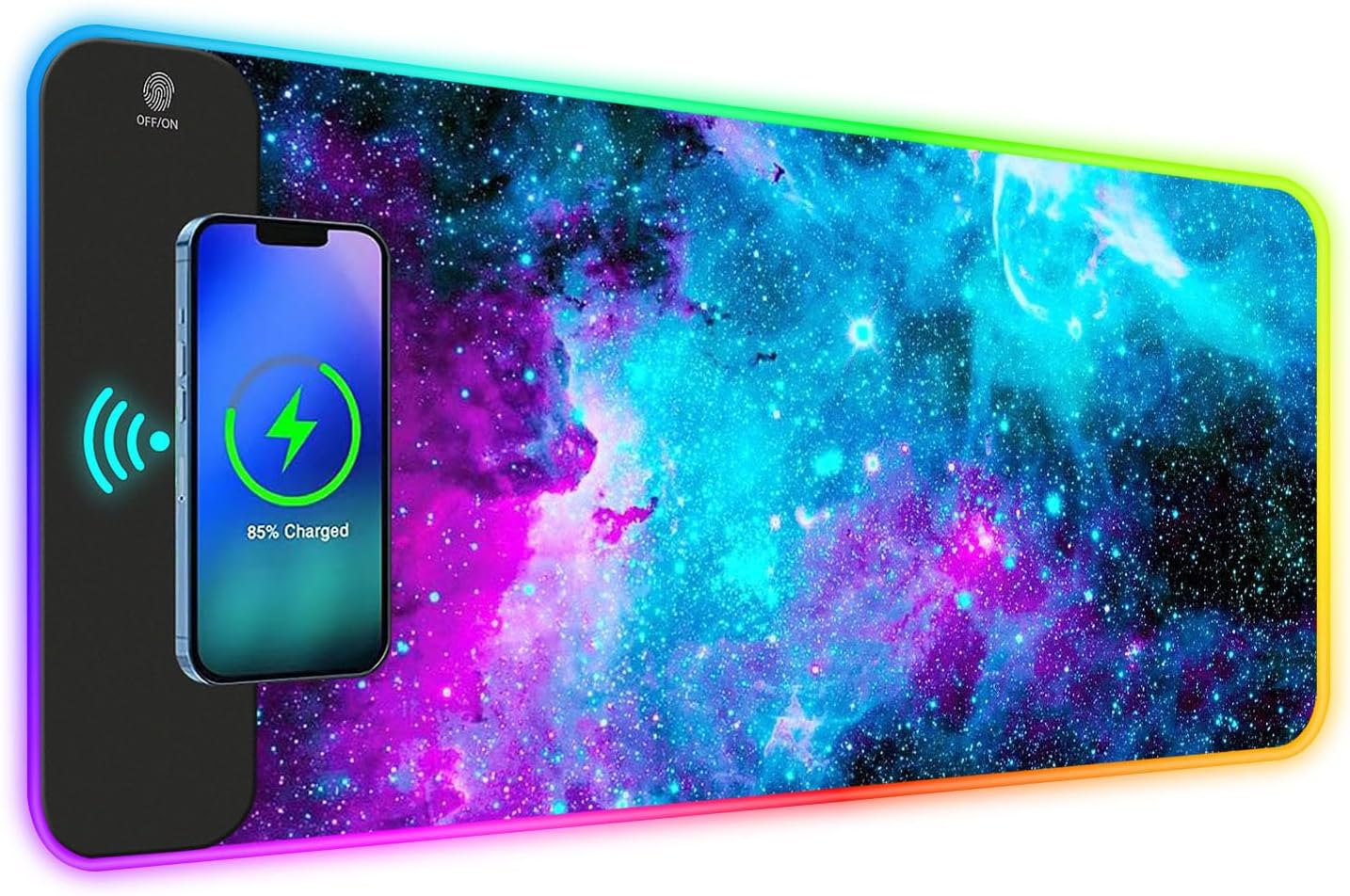 Tolulu RGB Gaming Wireless Charging Mouse Pad, 7.5/10/15W 10 Light Modes LED Mouse Pad Computer Keyboard Mat Mousepad, 800X300X4Mm Extended Large Desk Mat for Gaming, Macbook, Laptop, PC, Human Brain